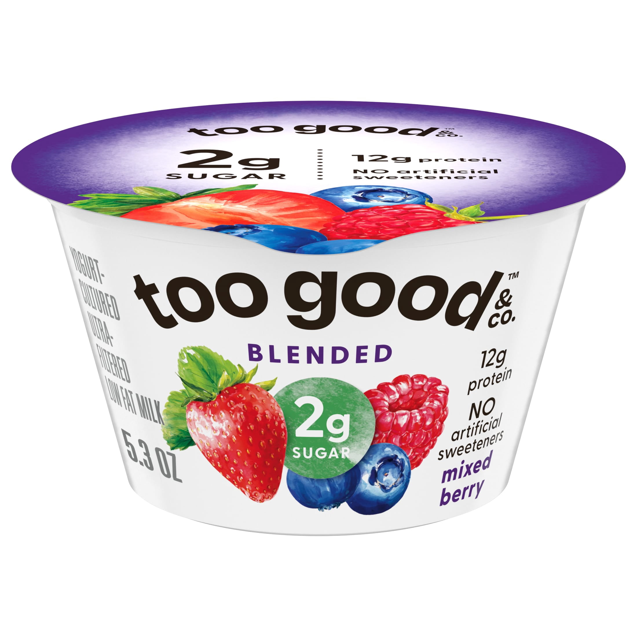 Too Good & Co. Blended Mixed Berry Yogurt-Cultured Ultra-Filtered Low Fat Milk Product Cup, 5.3 oz
