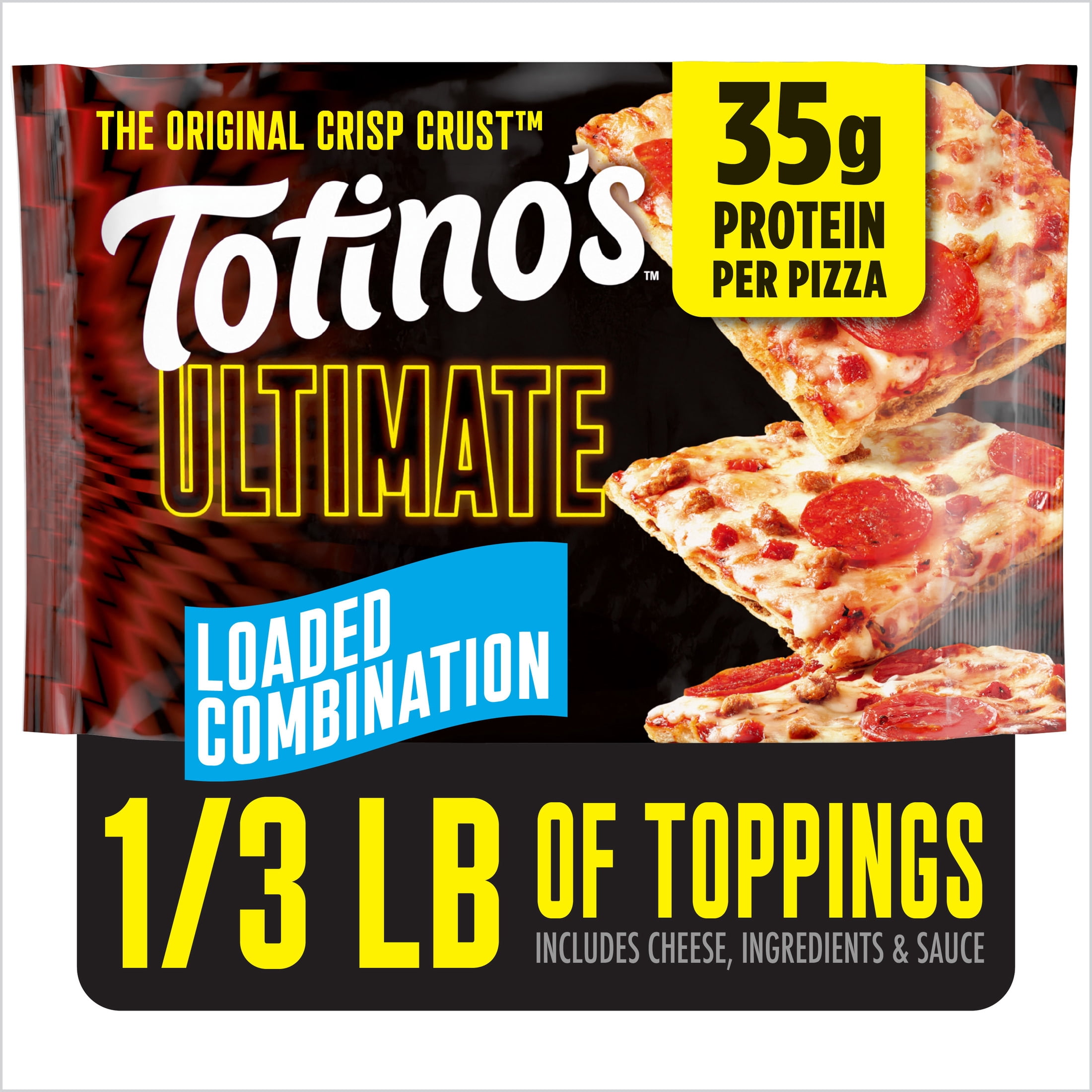 Totino's Ultimate Pizza, Loaded Combination, Thin Crust, 35g Protein, 12.21 oz (Frozen)