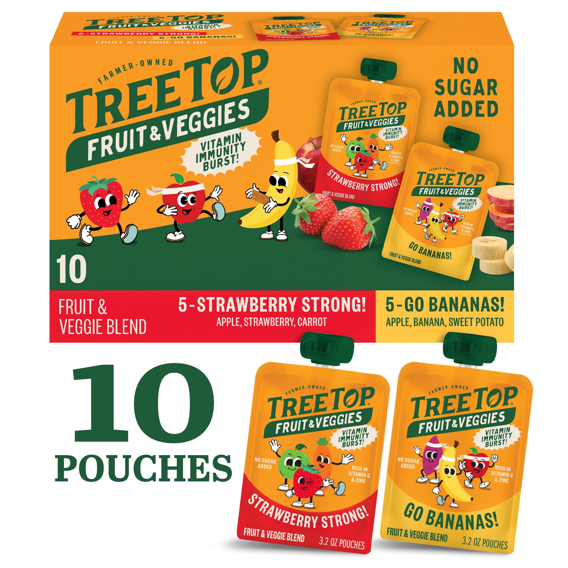 Tree Top Fruit & Veggies Variety Pack, Strawberry Strong/Go Bananas, 3.2 Oz Pouch, 10 Count