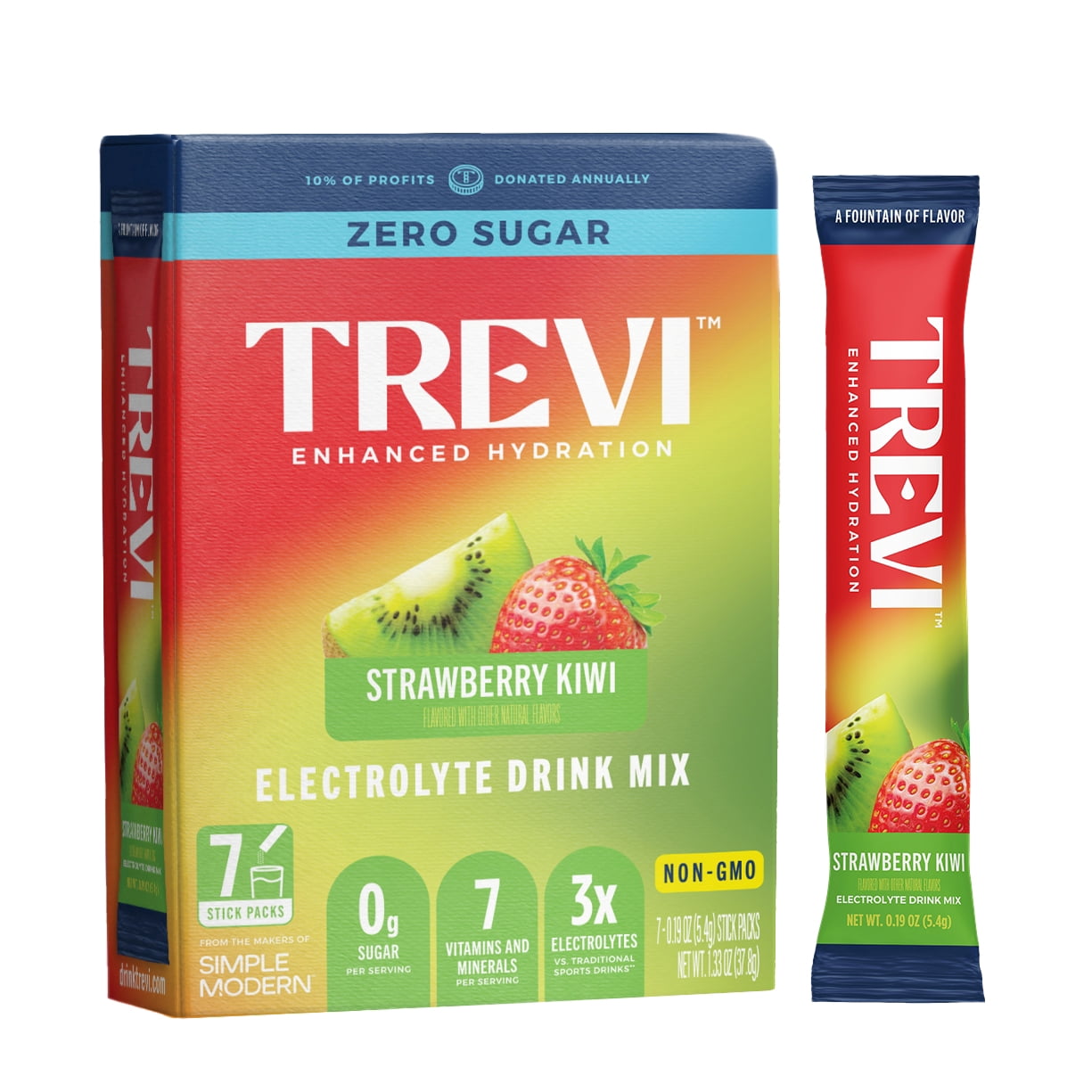 Trevi Sugar Free Electrolyte Drink Mix - 7 Count Strawberry Kiwi