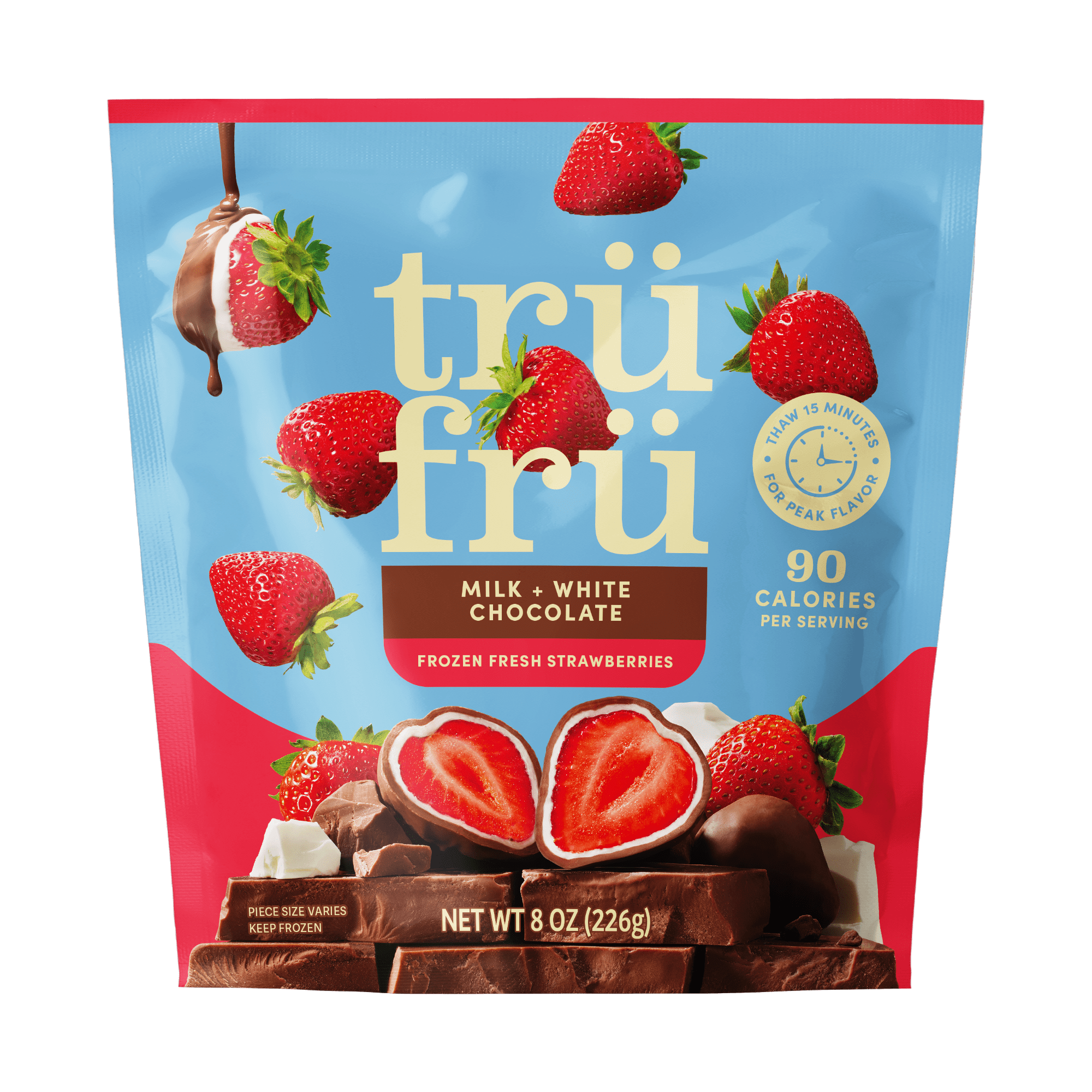 Tru Fru Frozen Strawberries in Milk & White Chocolate, 8oz
