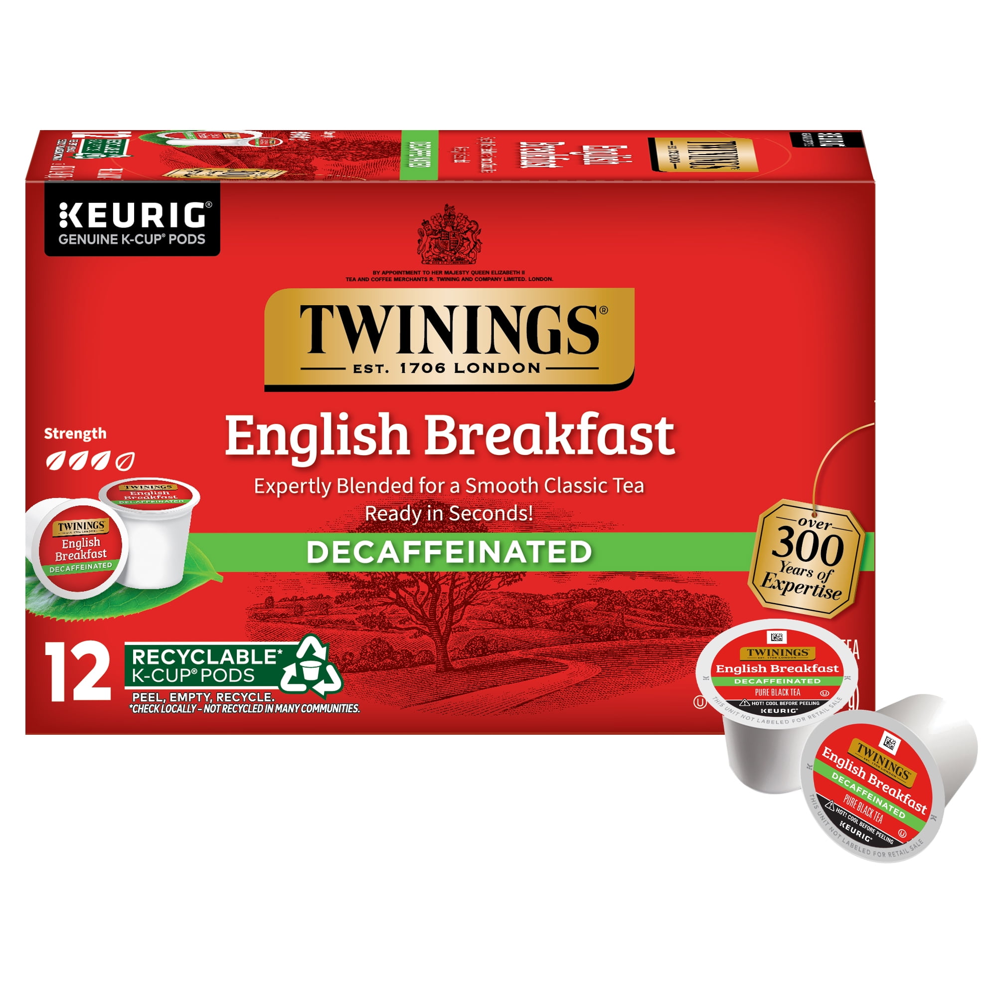 Twinings English Breakfast Decaffeinated Black Tea K-Cup Pods for Keurig, 12 Count