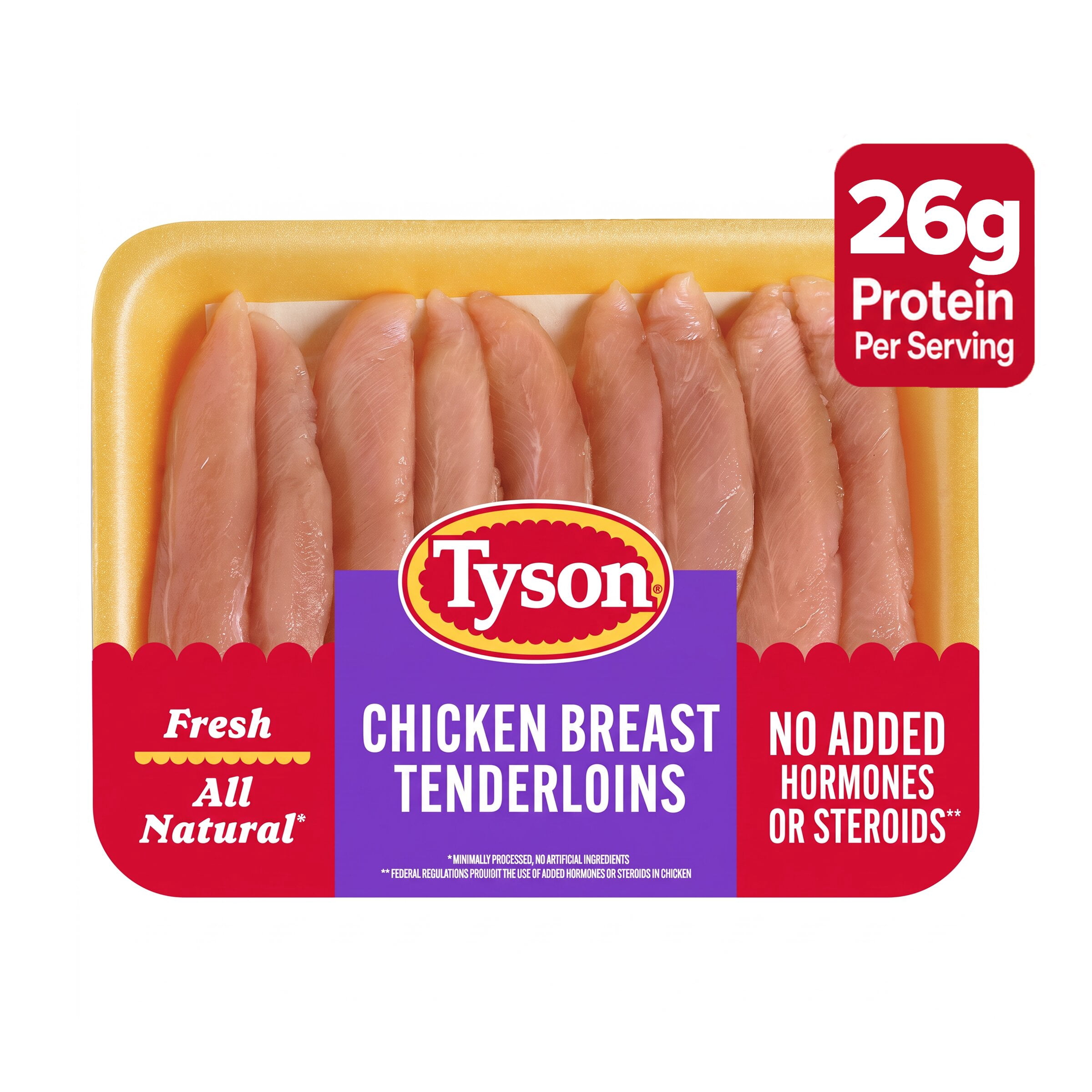 Tyson All Natural, Fresh Chicken Breast Tenderloins, 0.9 - 2.4 lb Tray