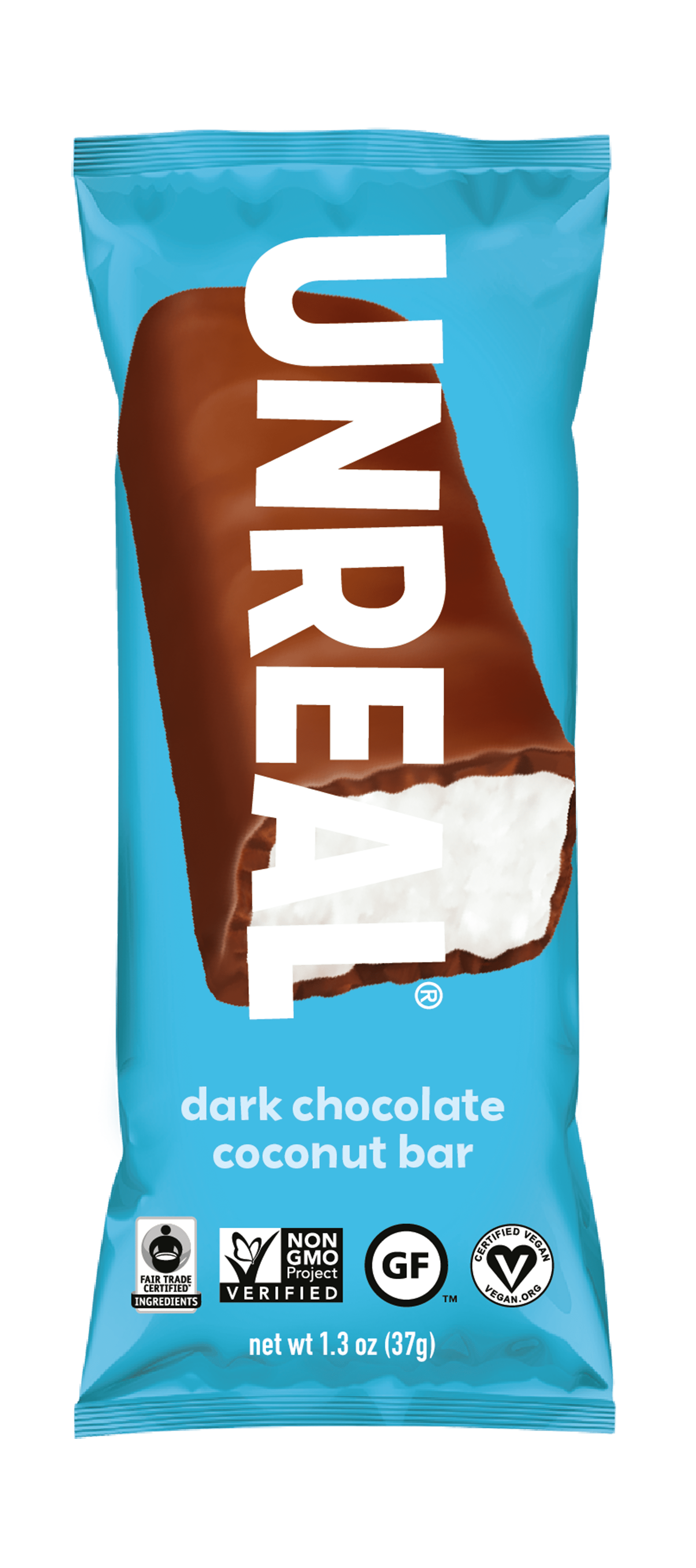 Unreal Dark Chocolate Coconut Bar with Reduced Sugar and Allergen-Free Ingredients