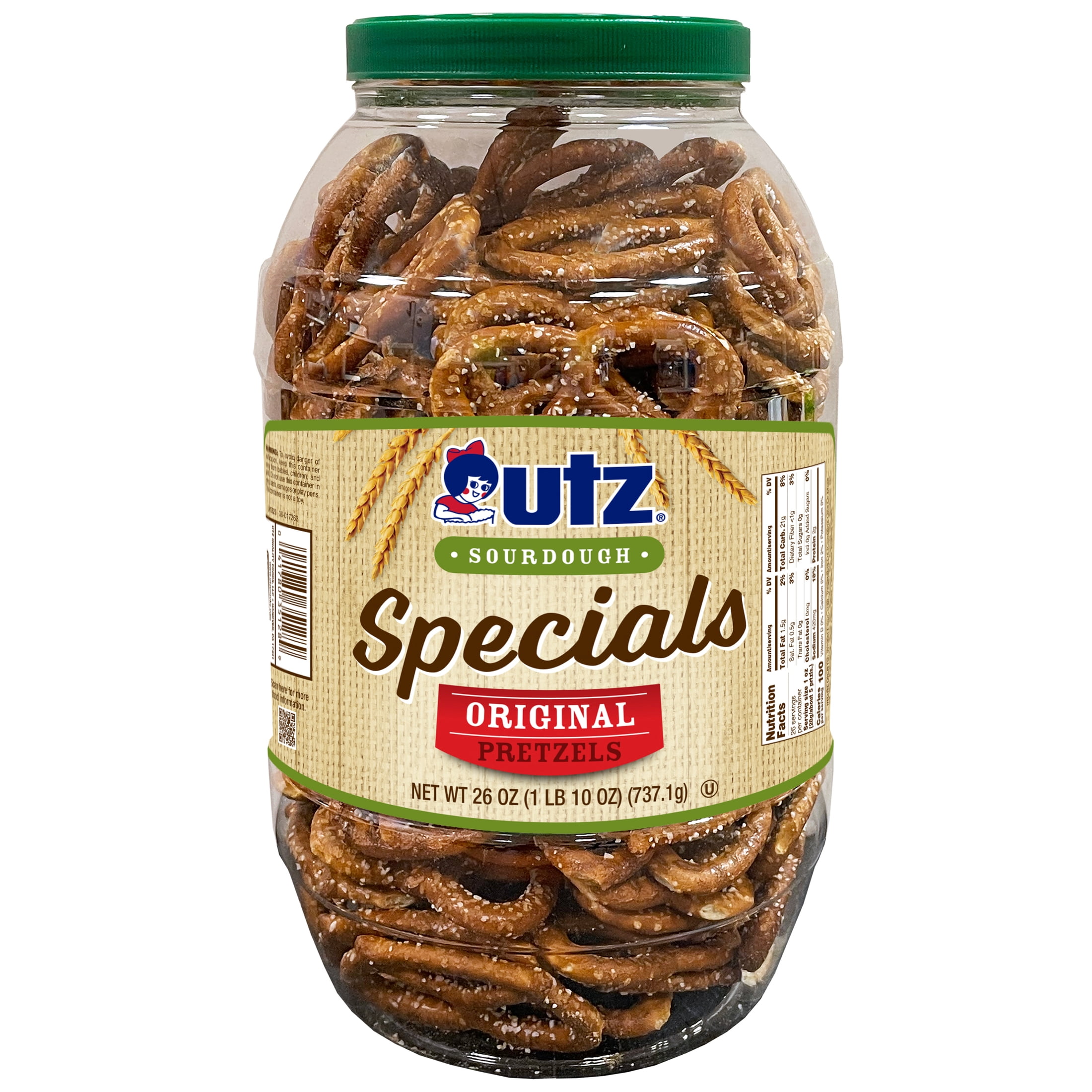 Utz Sourdough Specials Original Pretzels, 26 oz Barrel