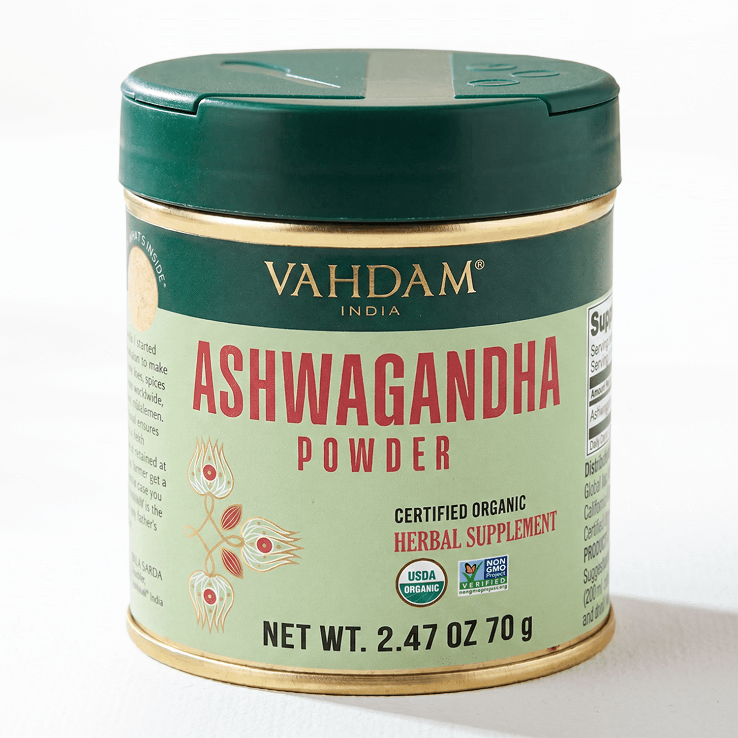 VAHDAM Organic Ashwagandha Root Powder, 2.47 oz (70 g) | USDA Organic Indian Ginseng Herbal Powder, Non-GMO, Gluten-Free