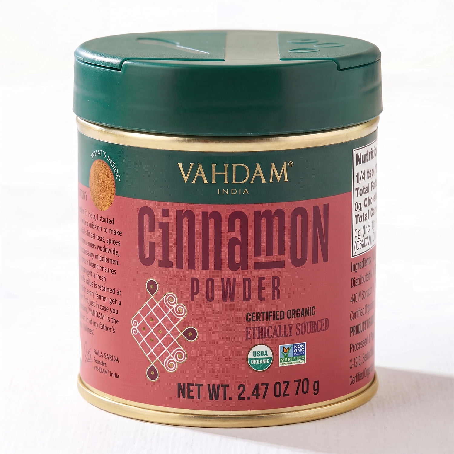 VAHDAM Organic Cinnamon Powder Spice, 2.47 oz (70 g) | USDA Organic Ground Cinnamon, Non-GMO, Gluten-Free Cooking & Baking Spice