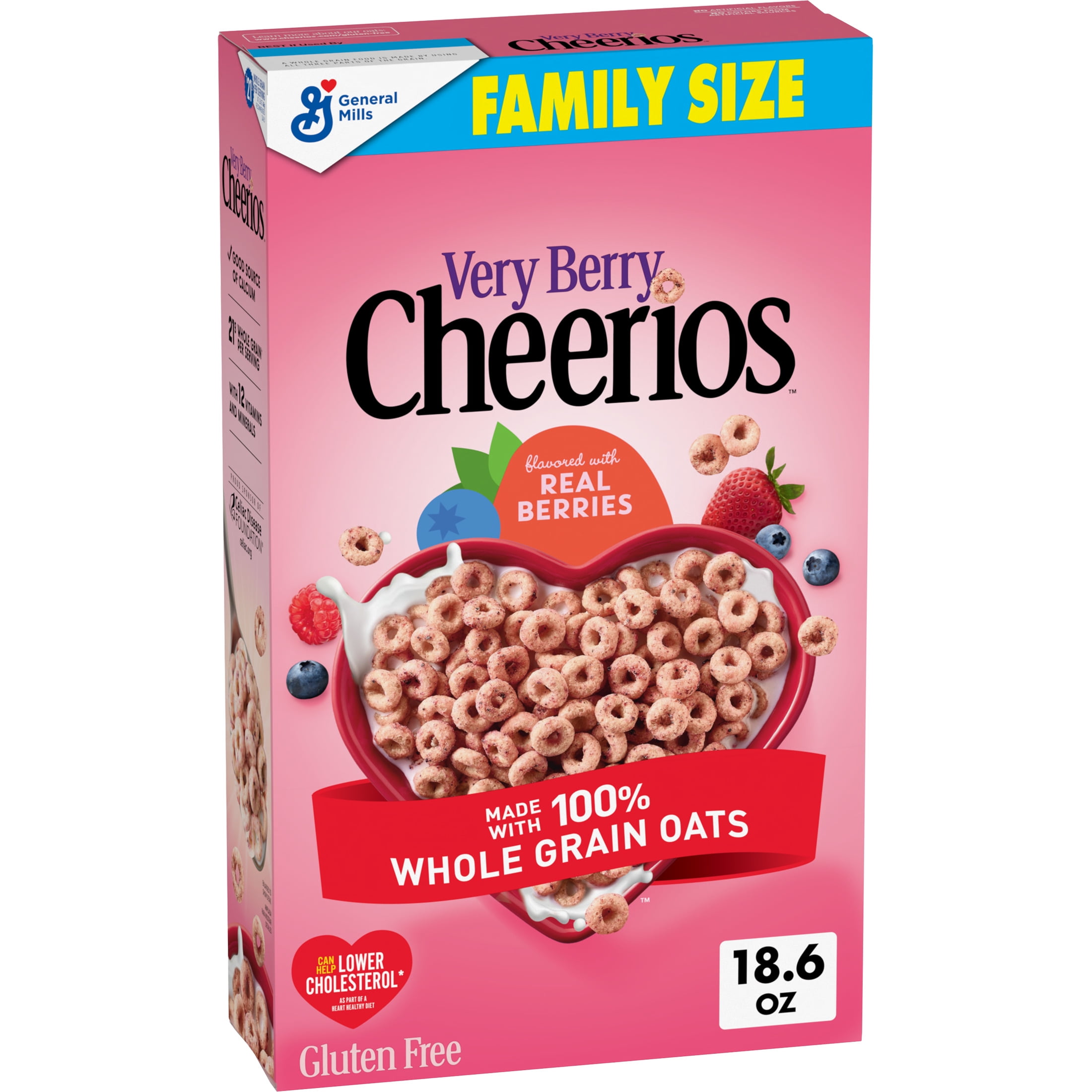 Very Berry Cheerios, Heart Healthy Gluten Free Breakfast Cereal, Family Size, 18.6 oz