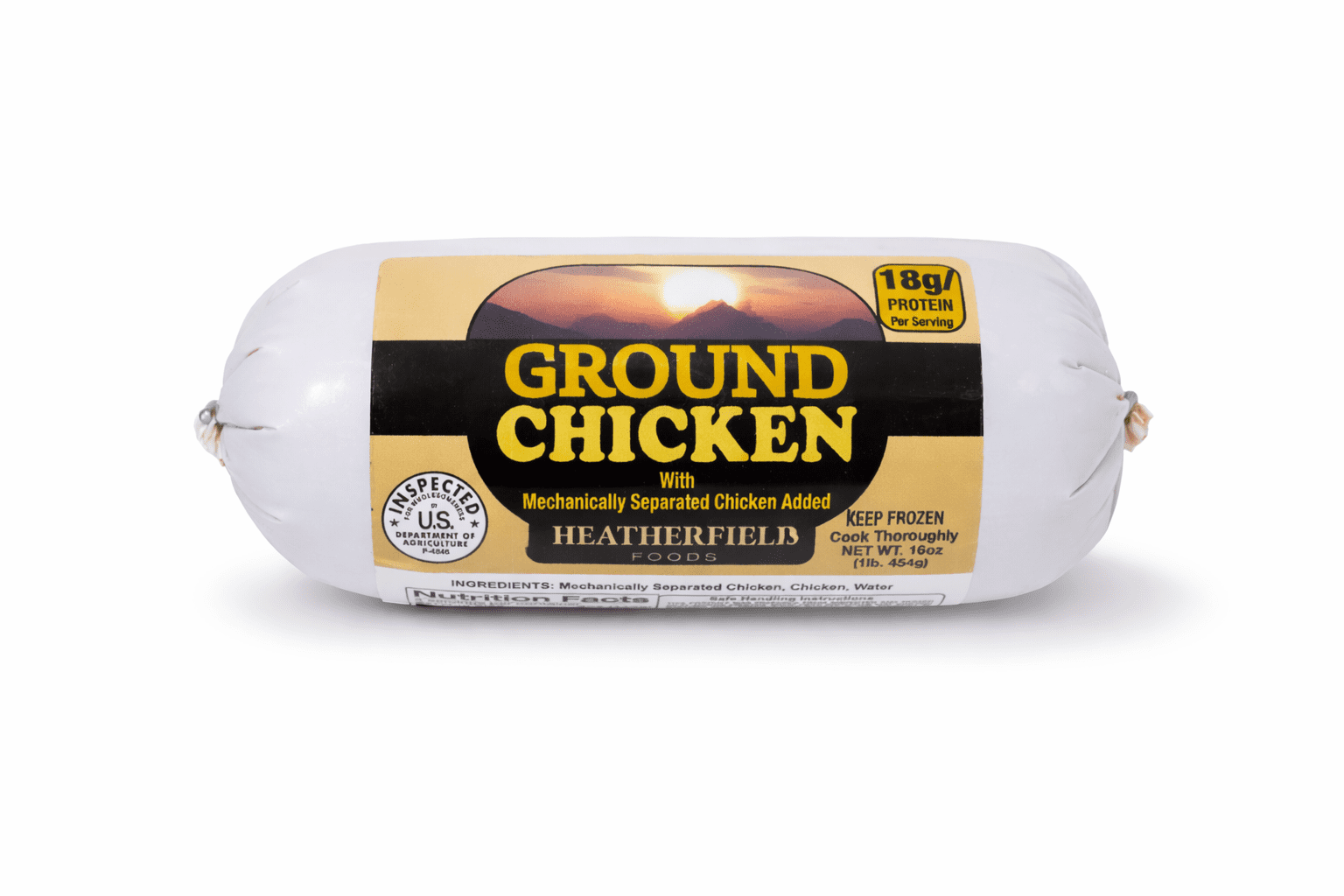 Heatherfield Foods Ground Chicken, 1lb Roll, Frozen