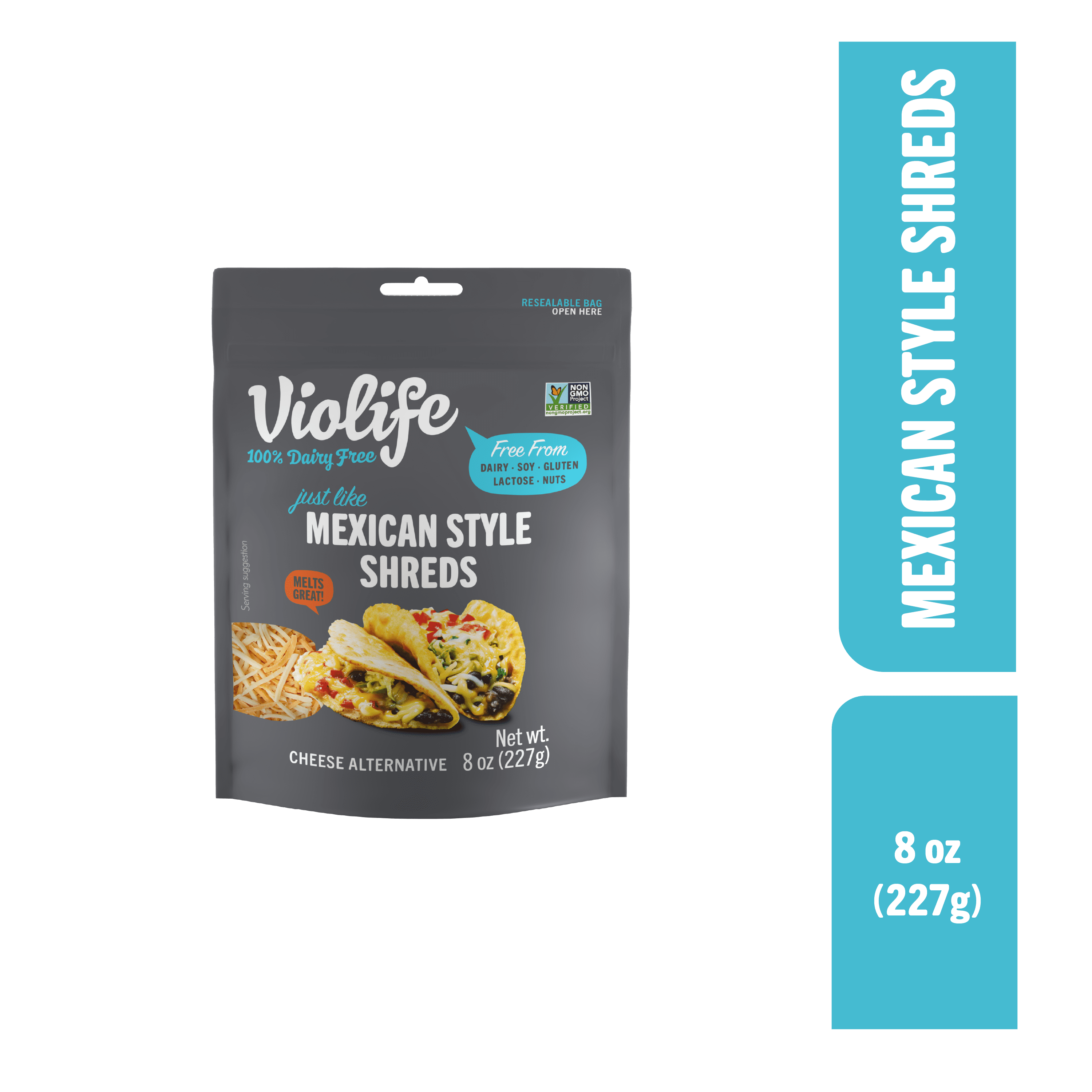 Violife Just like Mexican Style Shreds Shredded Cheese, Dairy-Free Vegan 8 oz Pack