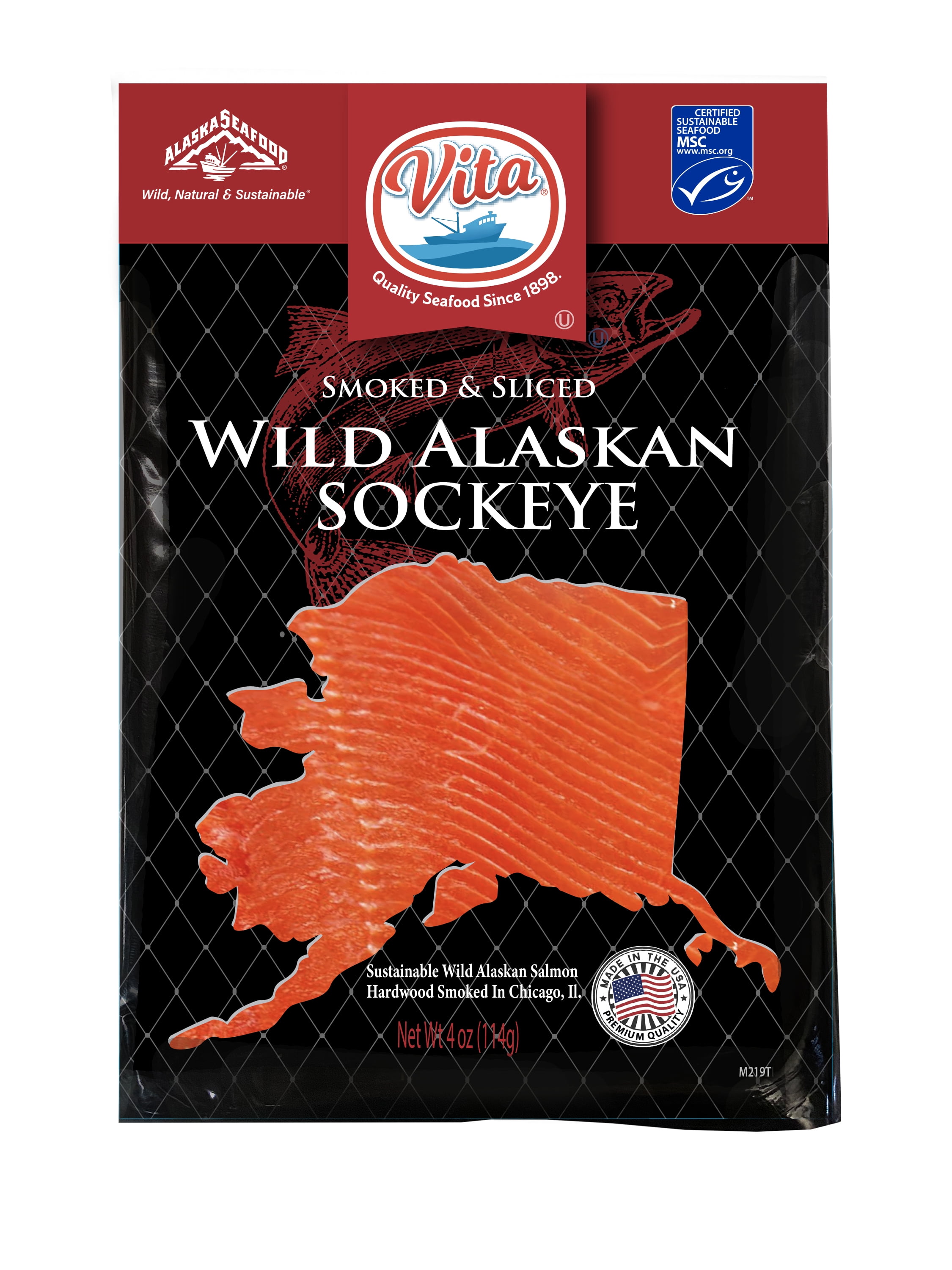 Vita Cold Smoke & Sliced Wild Alaskan Sockeye 4oz, 12g protein/serving, Serving size 2oz, Gluten-Free