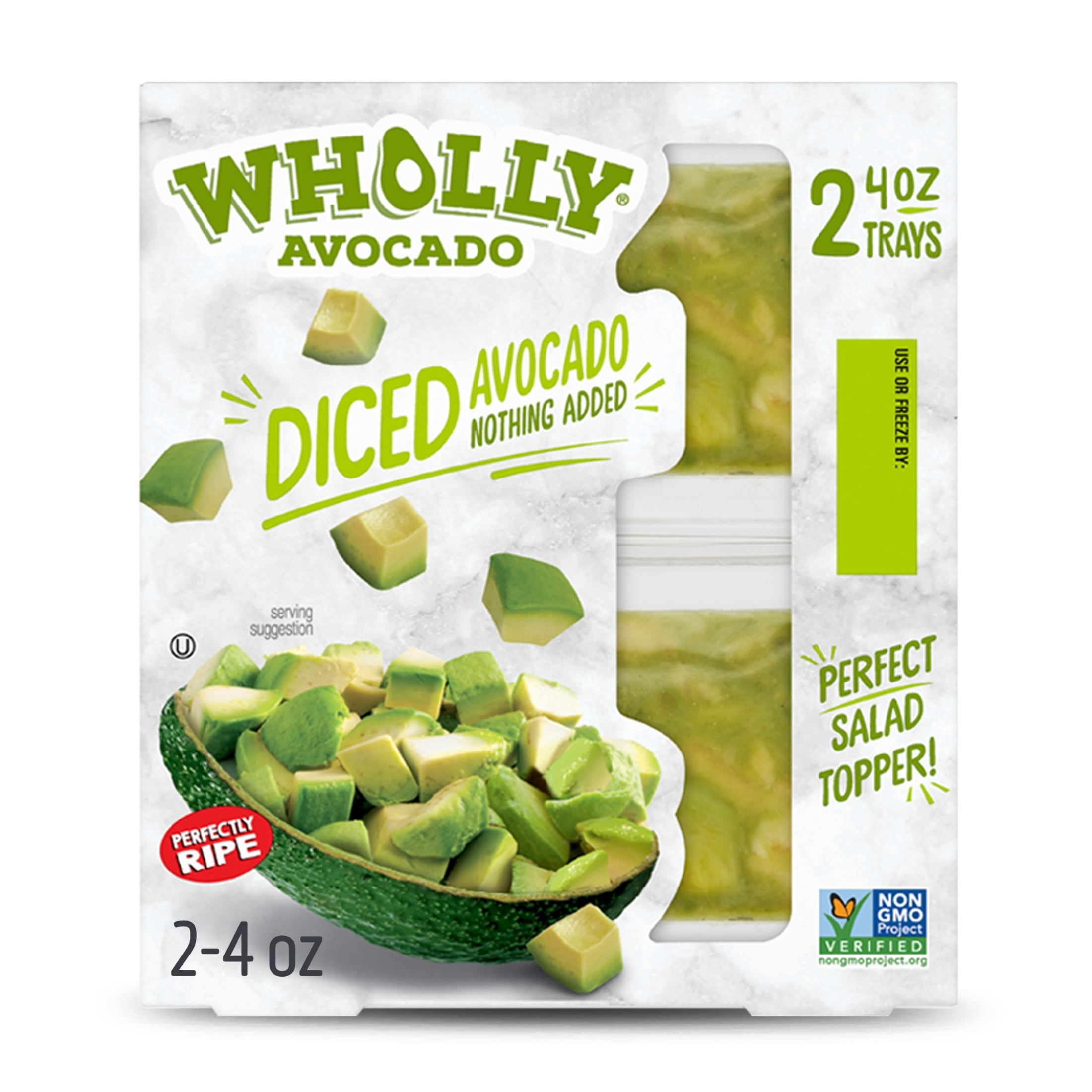 Wholly Avocado Diced Avocado, 4 oz Plastic Trays (Pack of 2), 100% Hass Avocados, Ready-To-Eat Avocado Chunks, Refrigerated