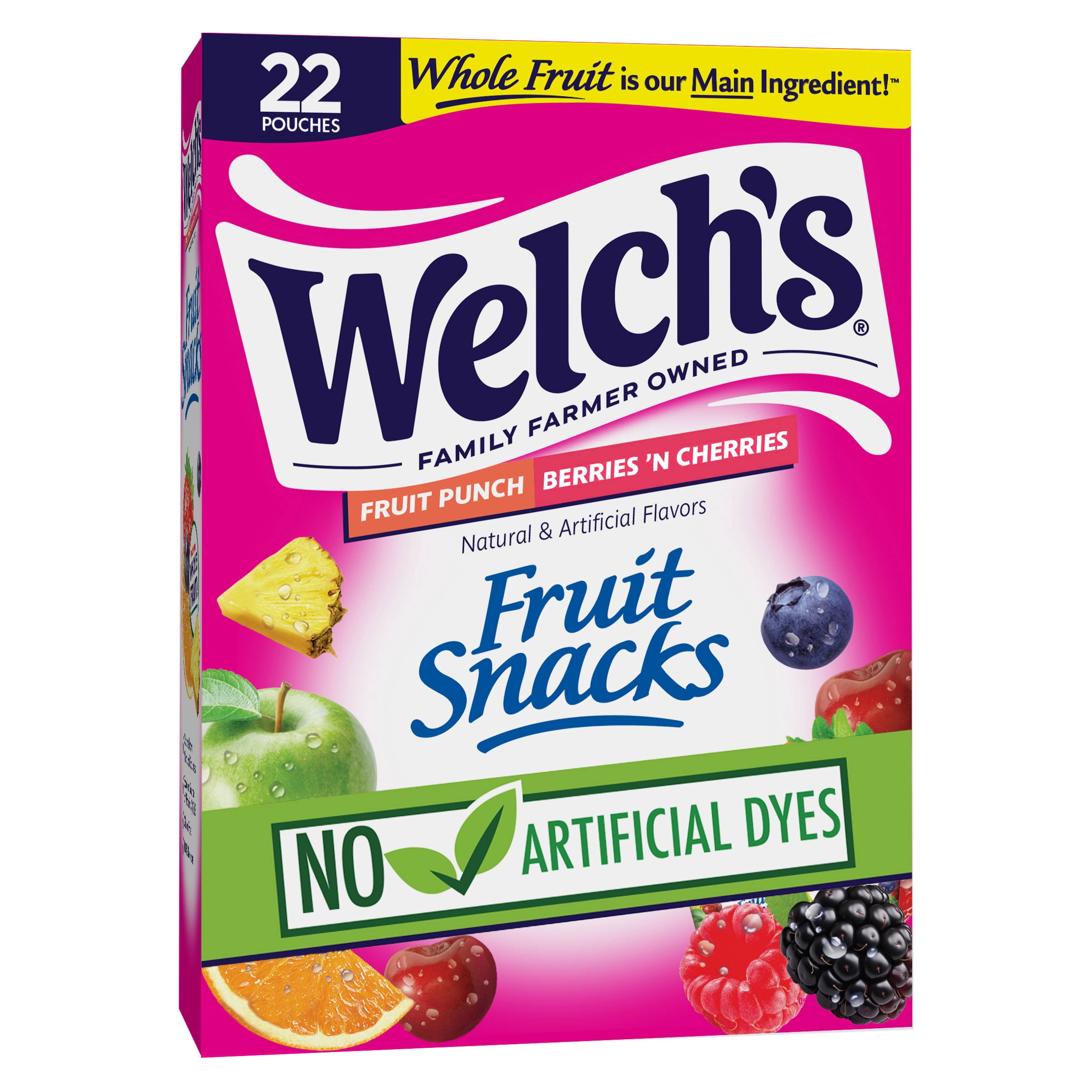 Welchs Fruit Snacks, Berries 'N Cherries and Fruit Punch, Soft Kids Snacks, 0.8 oz., 22 Count