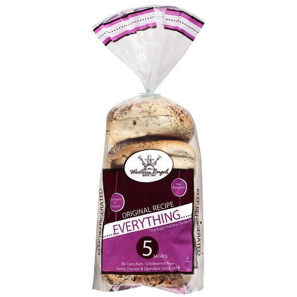 Western Bagel Original Recipe Everything Bagels Soft, Wheat-Based with Sesame & Poppy Seeds 15 oz, 5 Count