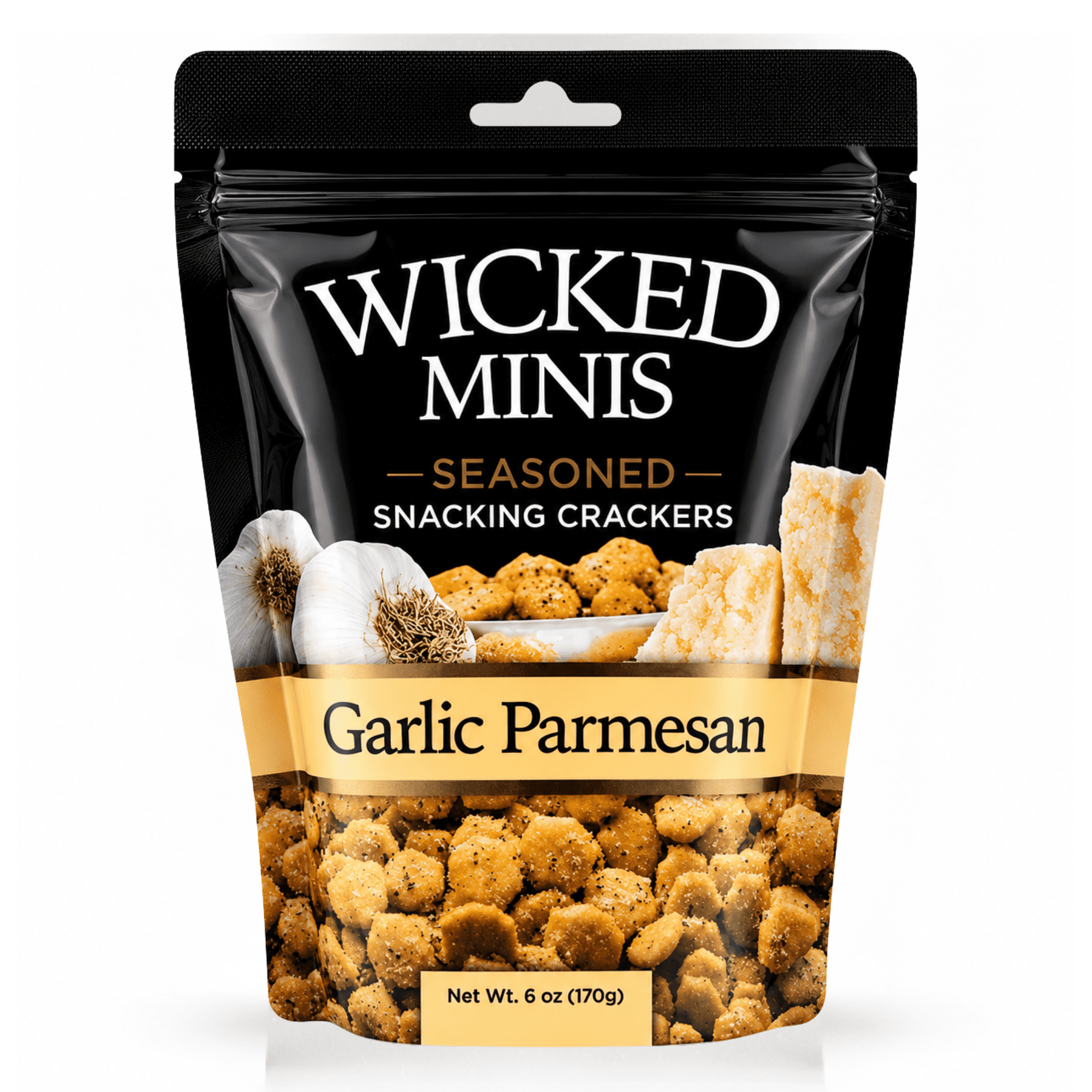 Wicked Minis Crackers with Garlic Parmesan Flavor, Resealable Pack, 6 oz