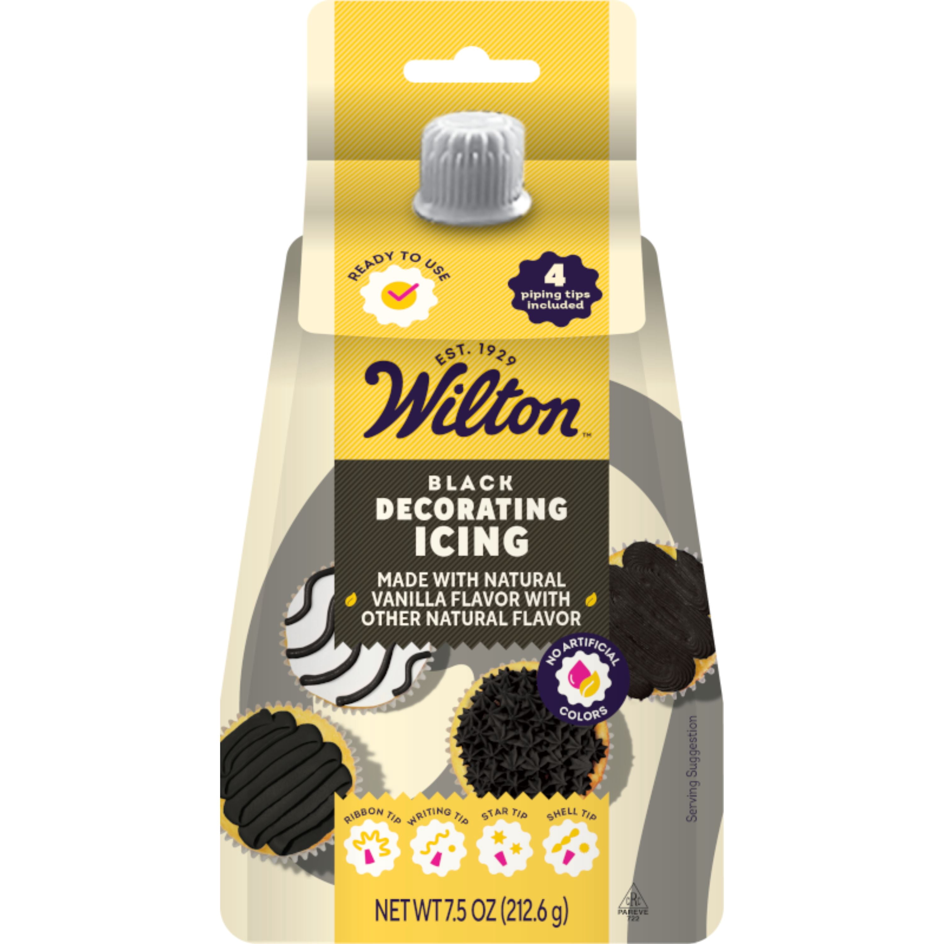 Wilton Black Decorating Icing Pouch & 4 Piping Tips Vanilla-Flavored Medium Consistency 7.5 oz.