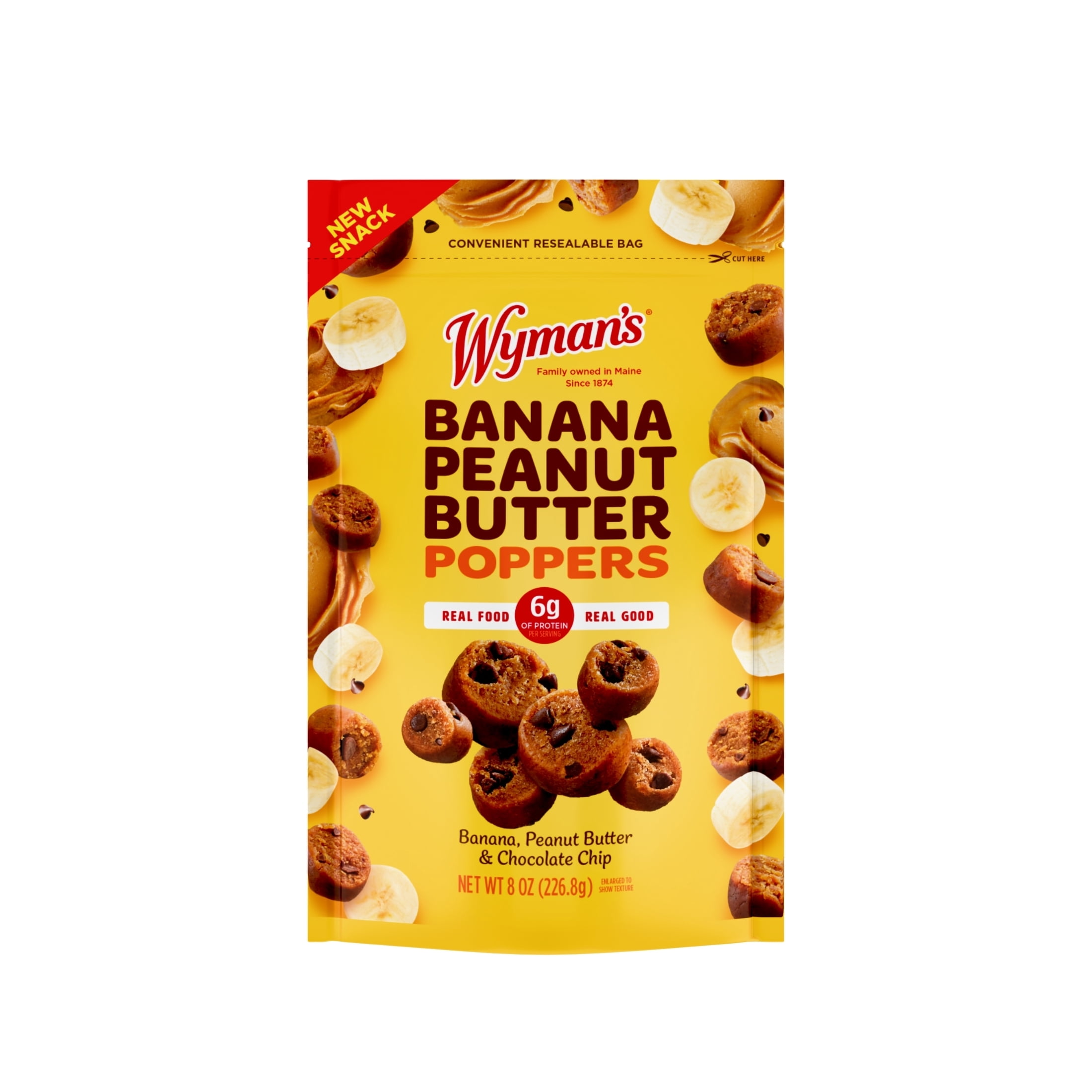 Wymans Fruit & Peanut Butter Poppers, Banana, Peanut Butter & Chocolate Chip, 8oz Bag (Frozen)