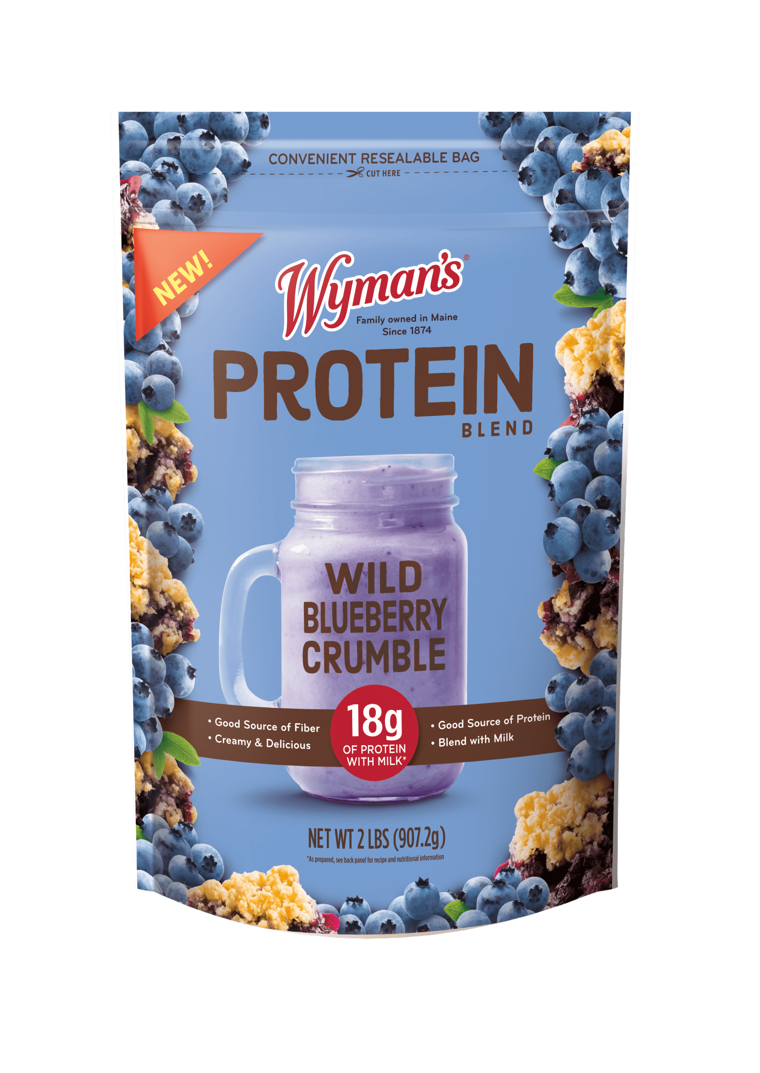Wymans Protein Blend, Wild Blueberry Crumble, 2lb Bag (Frozen)