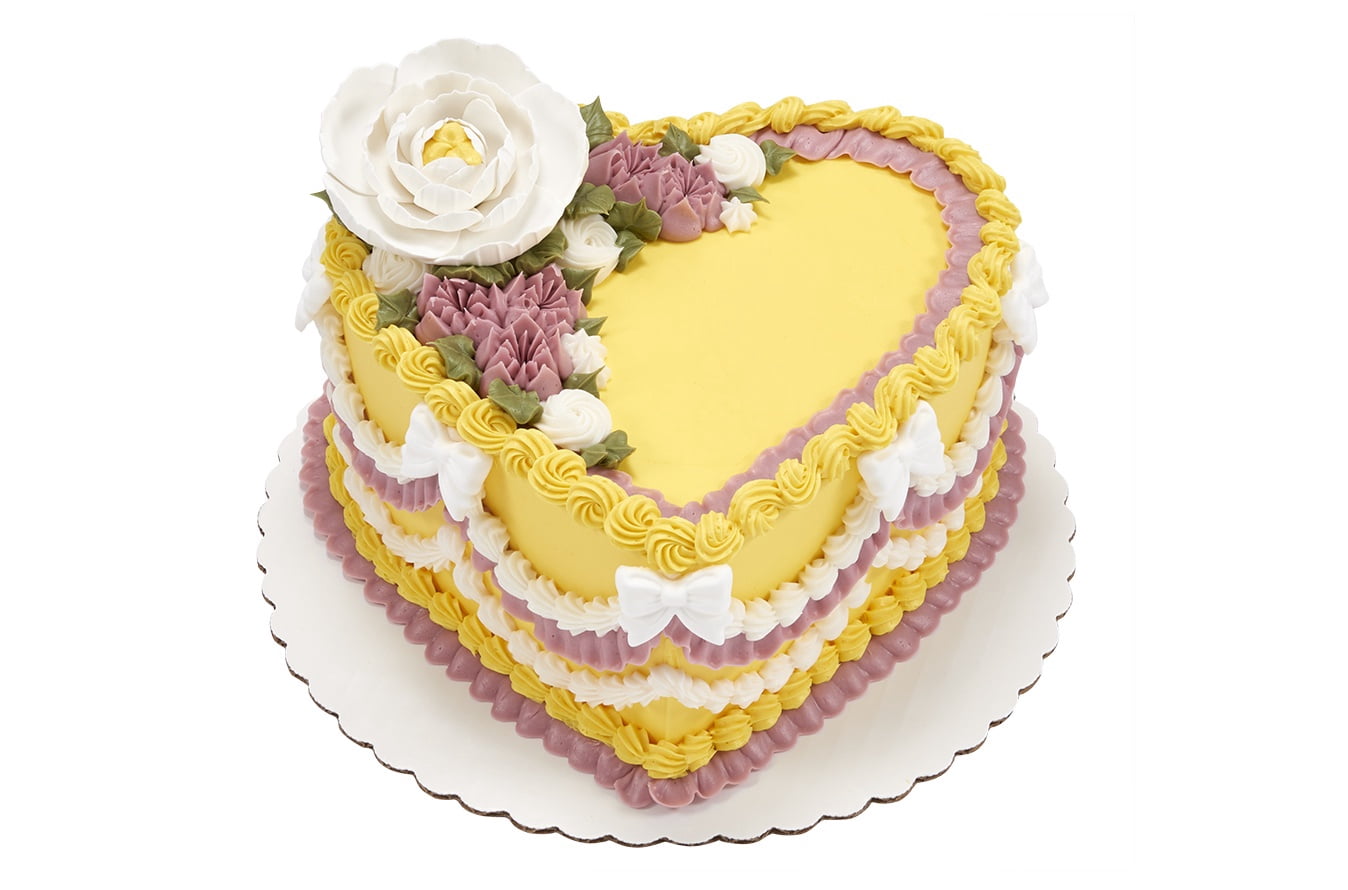 YELLOW FLORAL BOW HEART CAKE