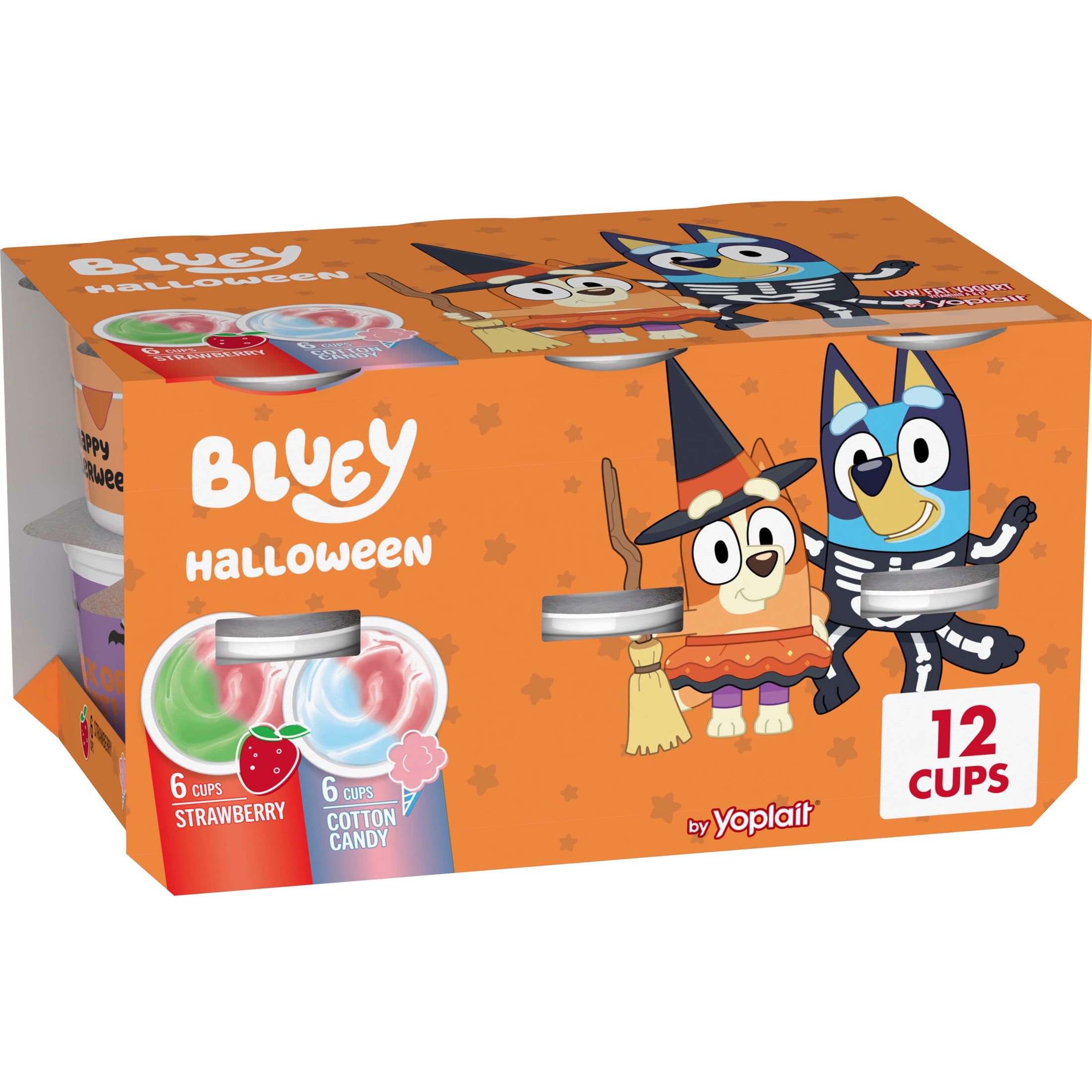 Bluey Halloween Gluten Free Yogurt Cups by Yoplait, Strawberry, Cotton Candy, 12 Count, 48 oz
