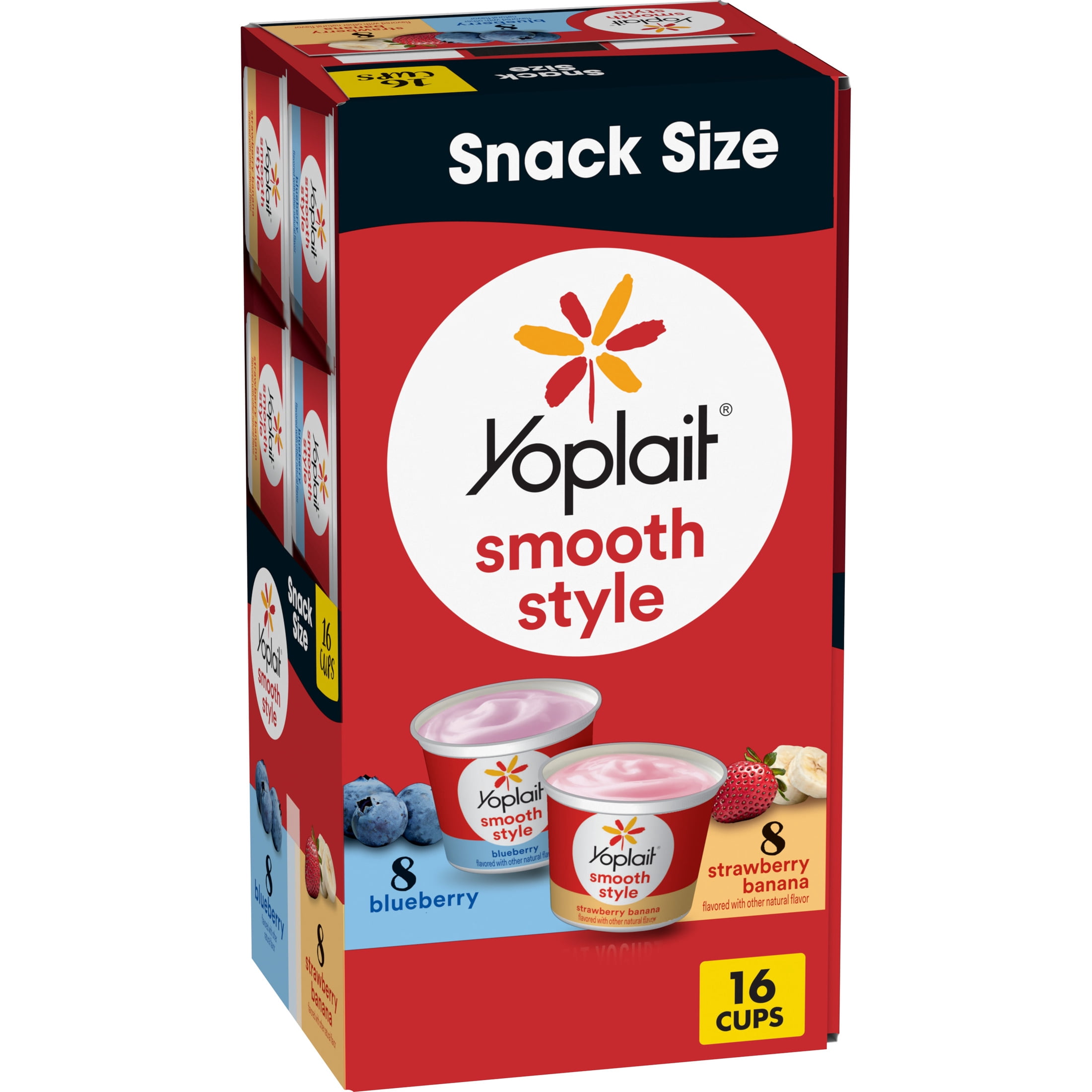 Yoplait Smooth Style Low Fat Yogurt, Snack Cups Variety Pack, 4 LBS, 16 Yogurt Cups