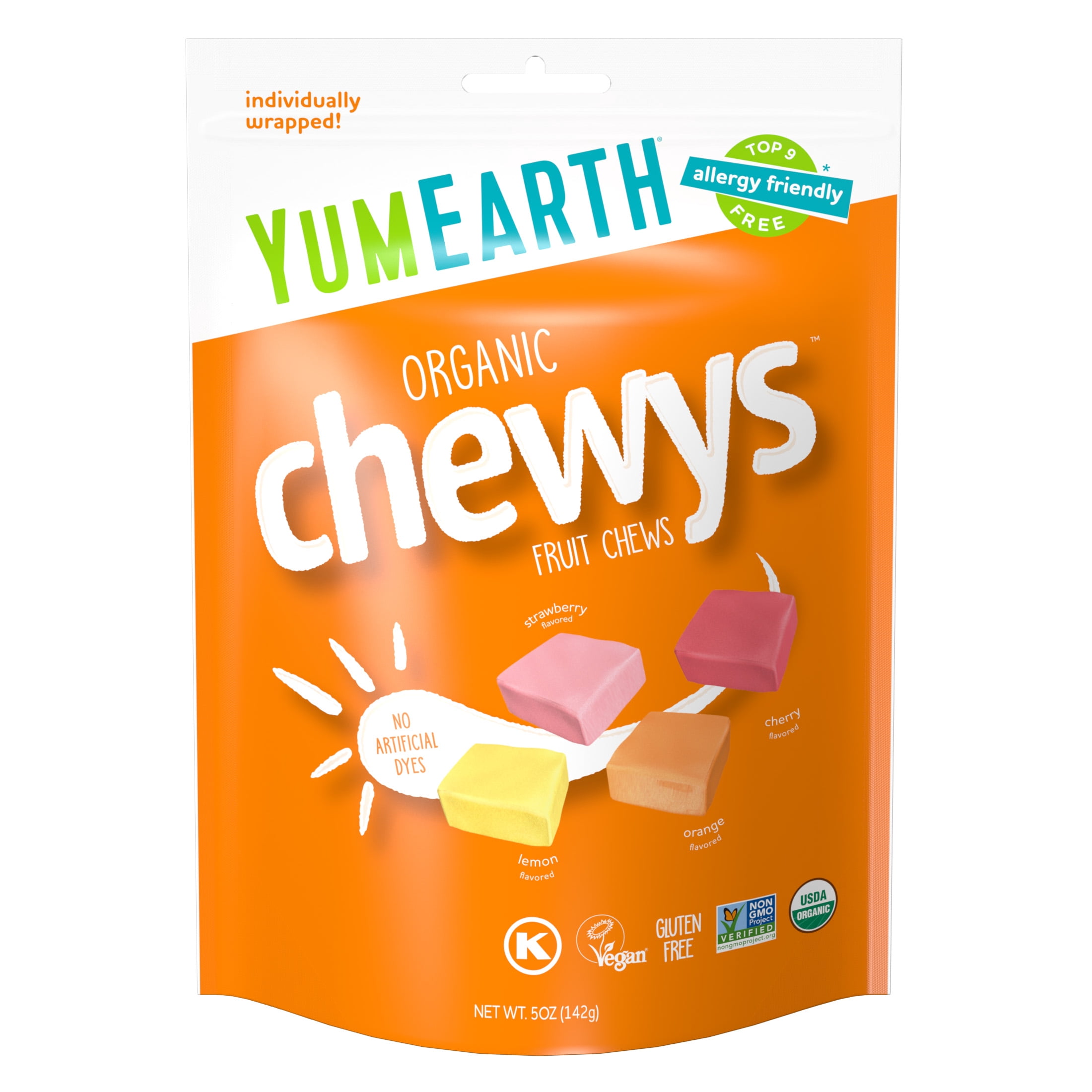 YumEarth Organic Chewys Assorted Fruit Flavors, Gluten Free Chewy Candy, 5oz Bag