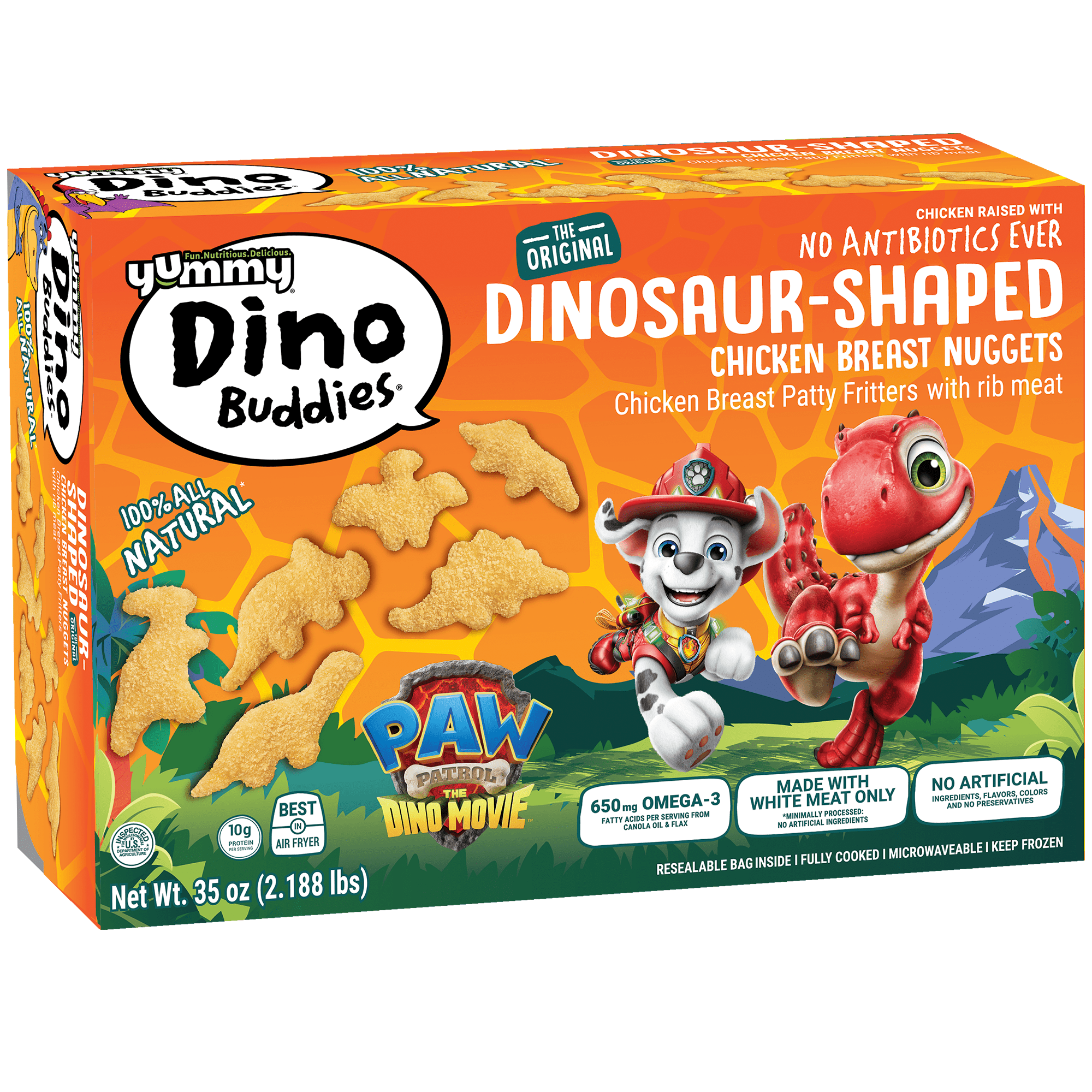 Yummy All Natural Dino Buddies Chicken Breast Nugget Meal, 35 Ounces, 10g of Protein per 89g Serving, Frozen