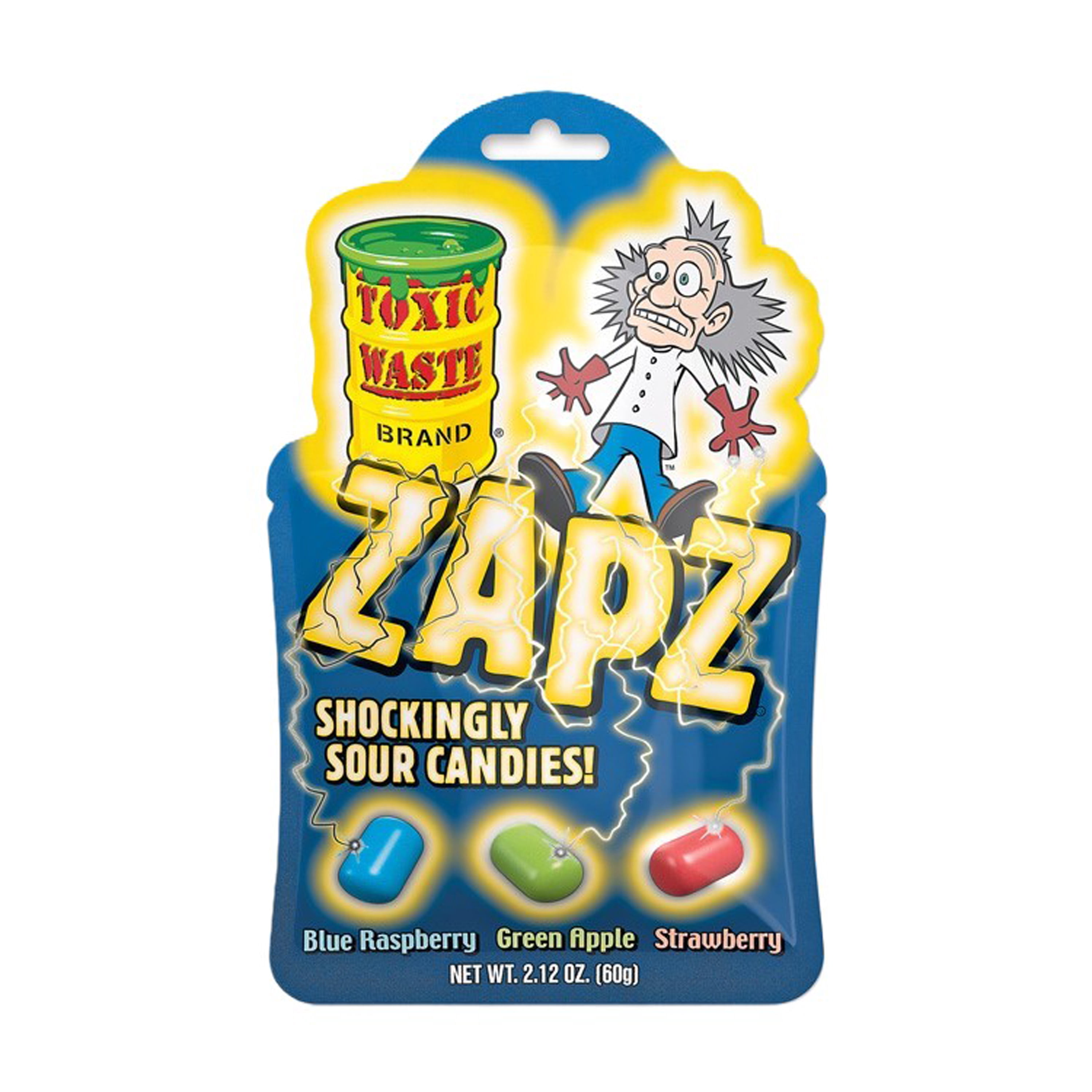 ZAPZ Shockingly Sour Candies, Blue Raspberry, Green Apple, & Strawberry, 2.12 oz, Package