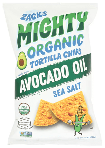 Zack's Mighty Organic Regenerative Tortilla Chips Made with Avocado Oil Sea Salt -- 7.5 oz