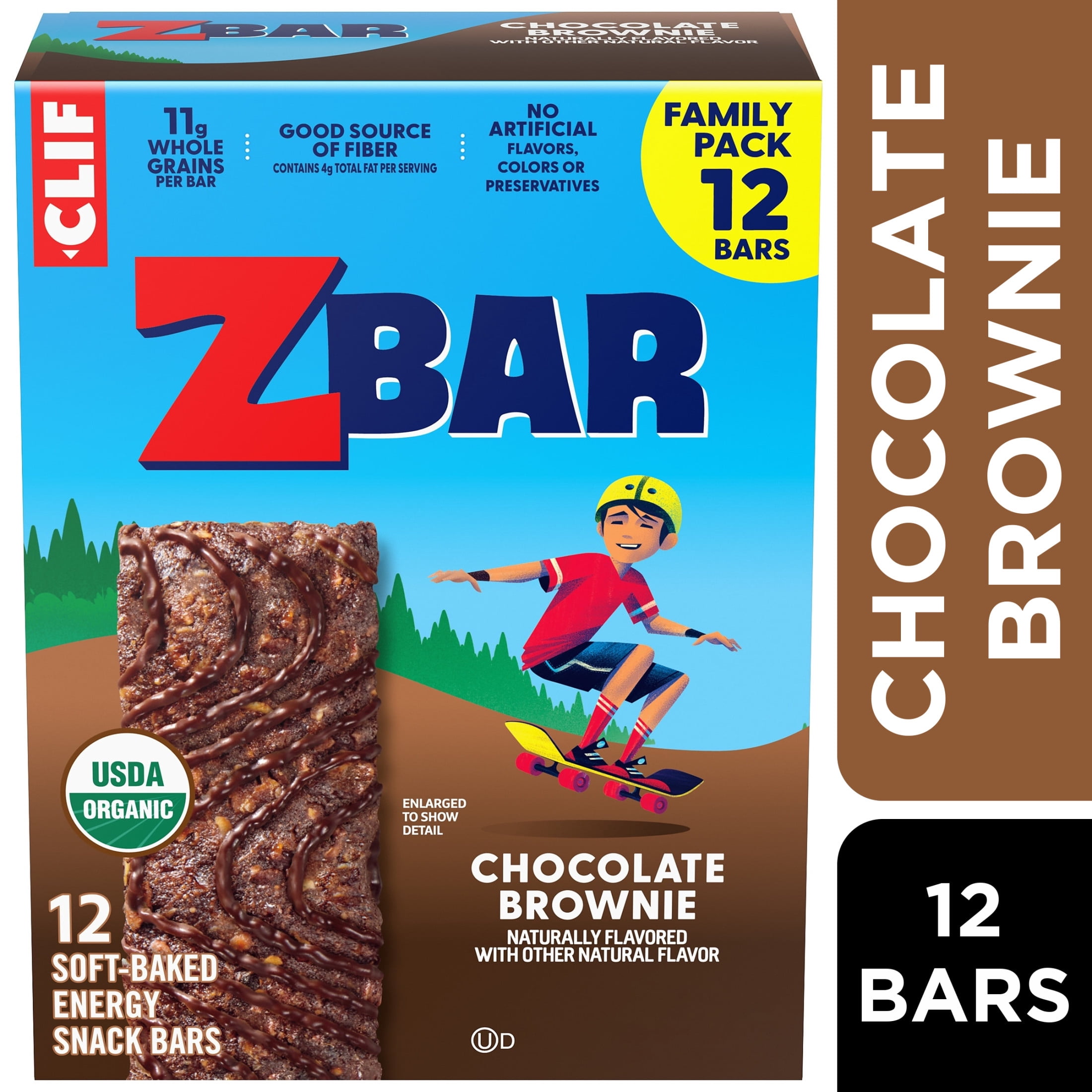 Zbar Chocolate Brownie Soft-Baked Energy Snack Bars, Organic Granola Bars, Snacks for Kids, 12 count