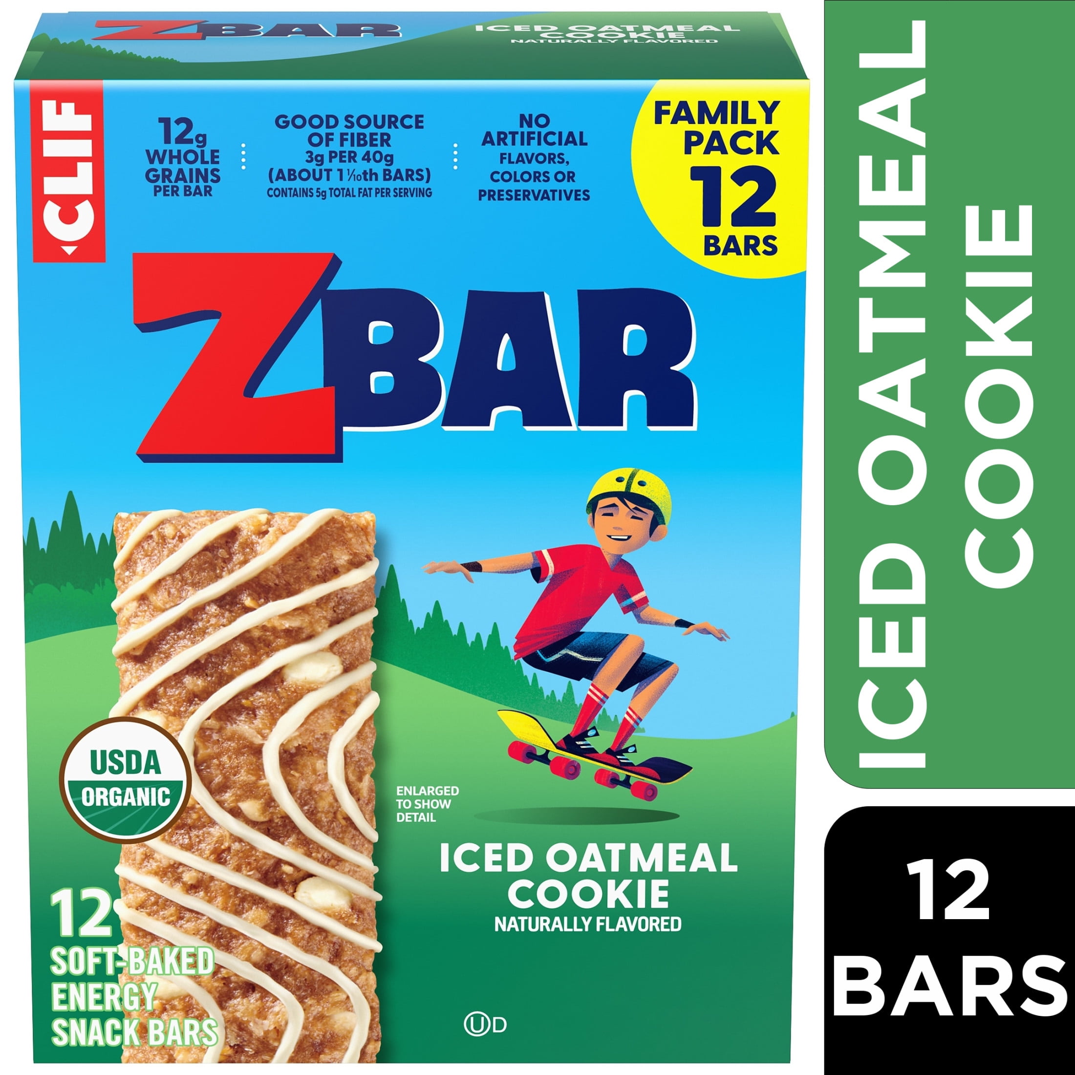 Zbar Iced Oatmeal Cookie Soft-Baked Energy Snack Bars, Organic Granola Bars, Snacks for Kids, 12 count