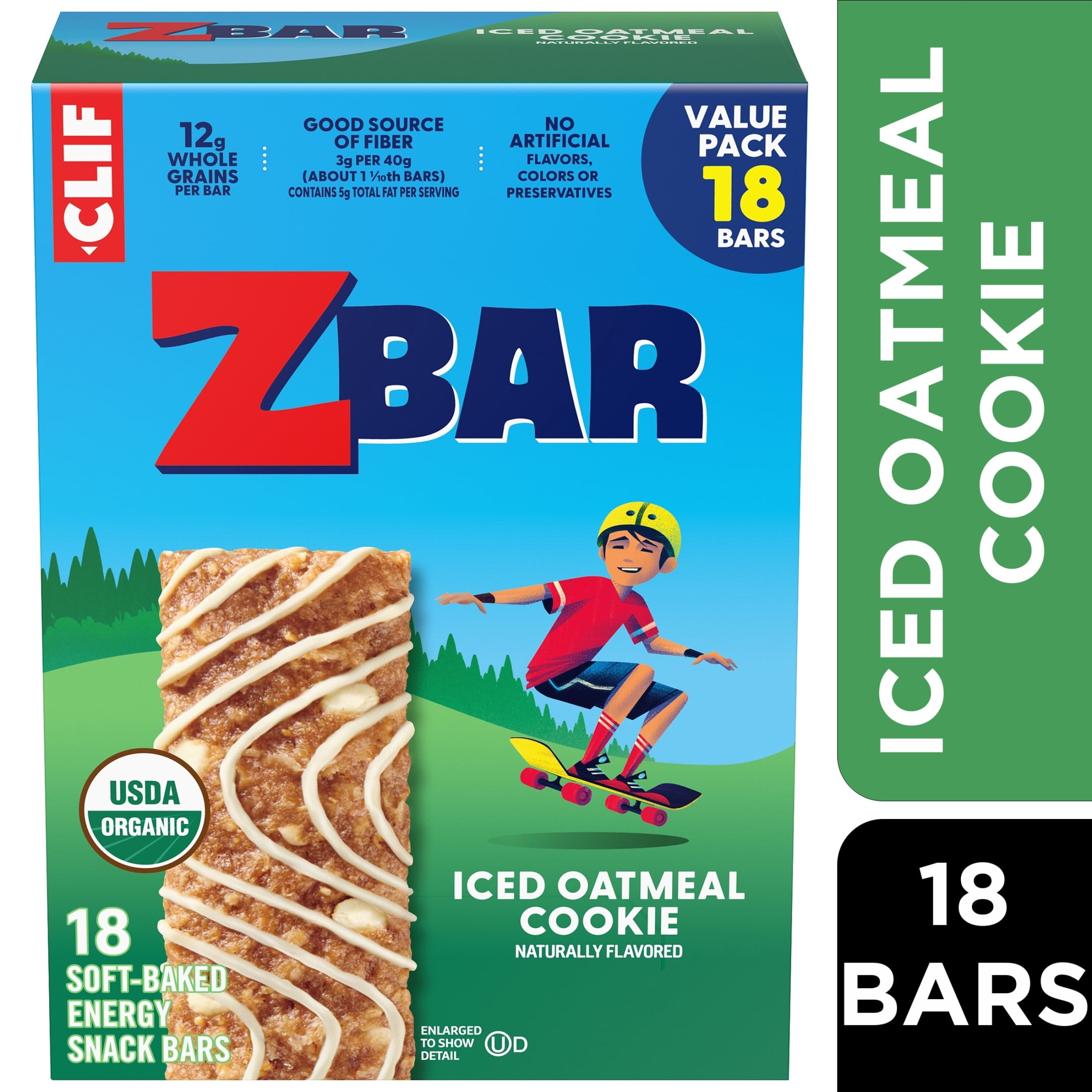 Zbar Iced Oatmeal Cookie Soft-Baked Energy Snack Bars, Organic Granola Bars, Snacks for Kids, 18 count
