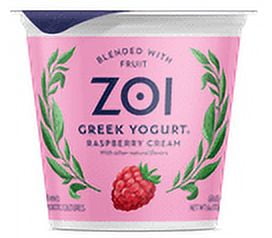 Zoi Greek Blended Raspberry Cream Yogurt, Net WT 6oz