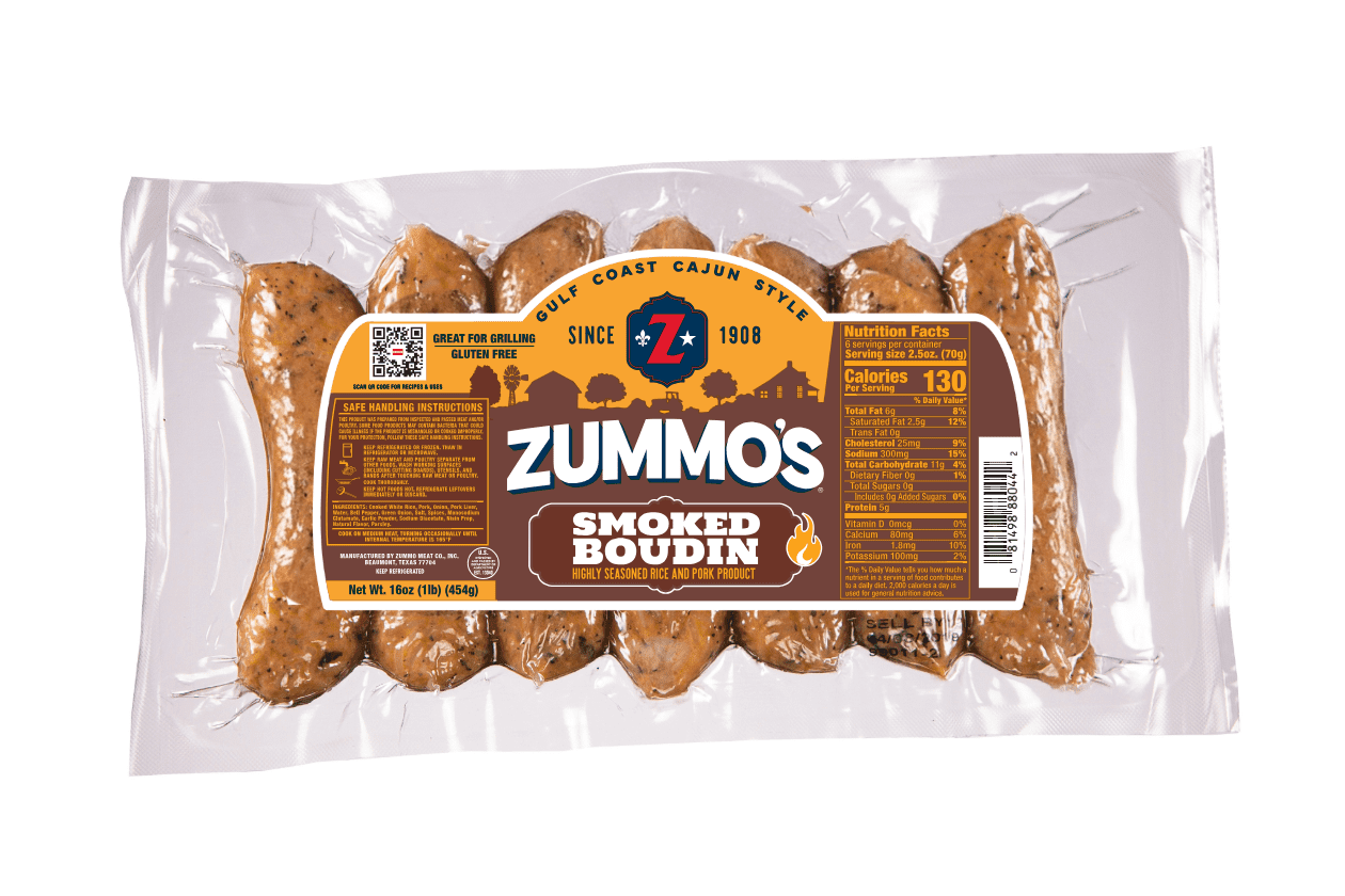 Zummo Meat Company Smoked Cajun Boudin Sausage,16 oz., 7 Count, Refrigerated, Vacuum Sealed Package