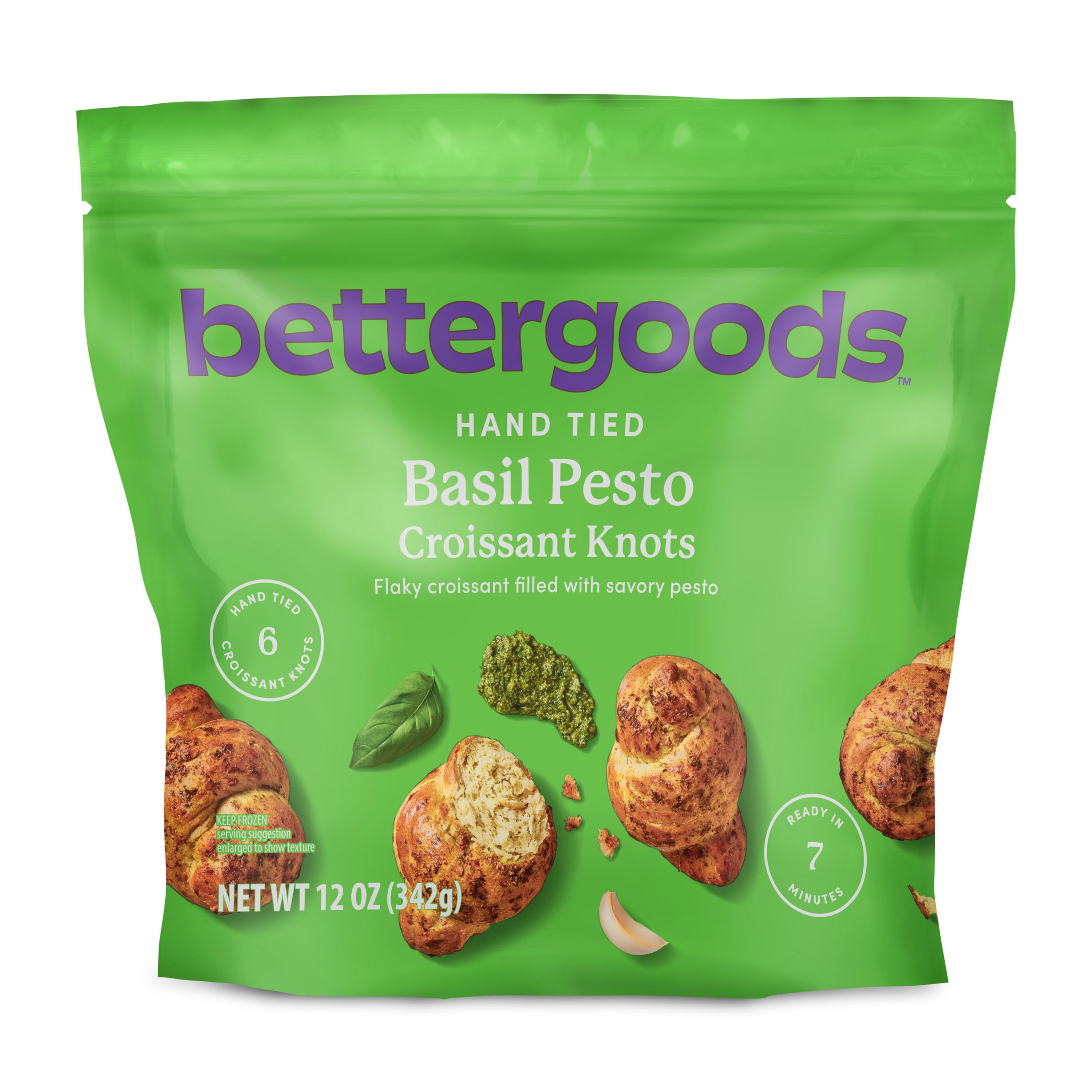 bettergoods Basil Pesto Hand Tied Croissant Knots, Garlic Filled, 12 oz, 6 Count (Frozen)