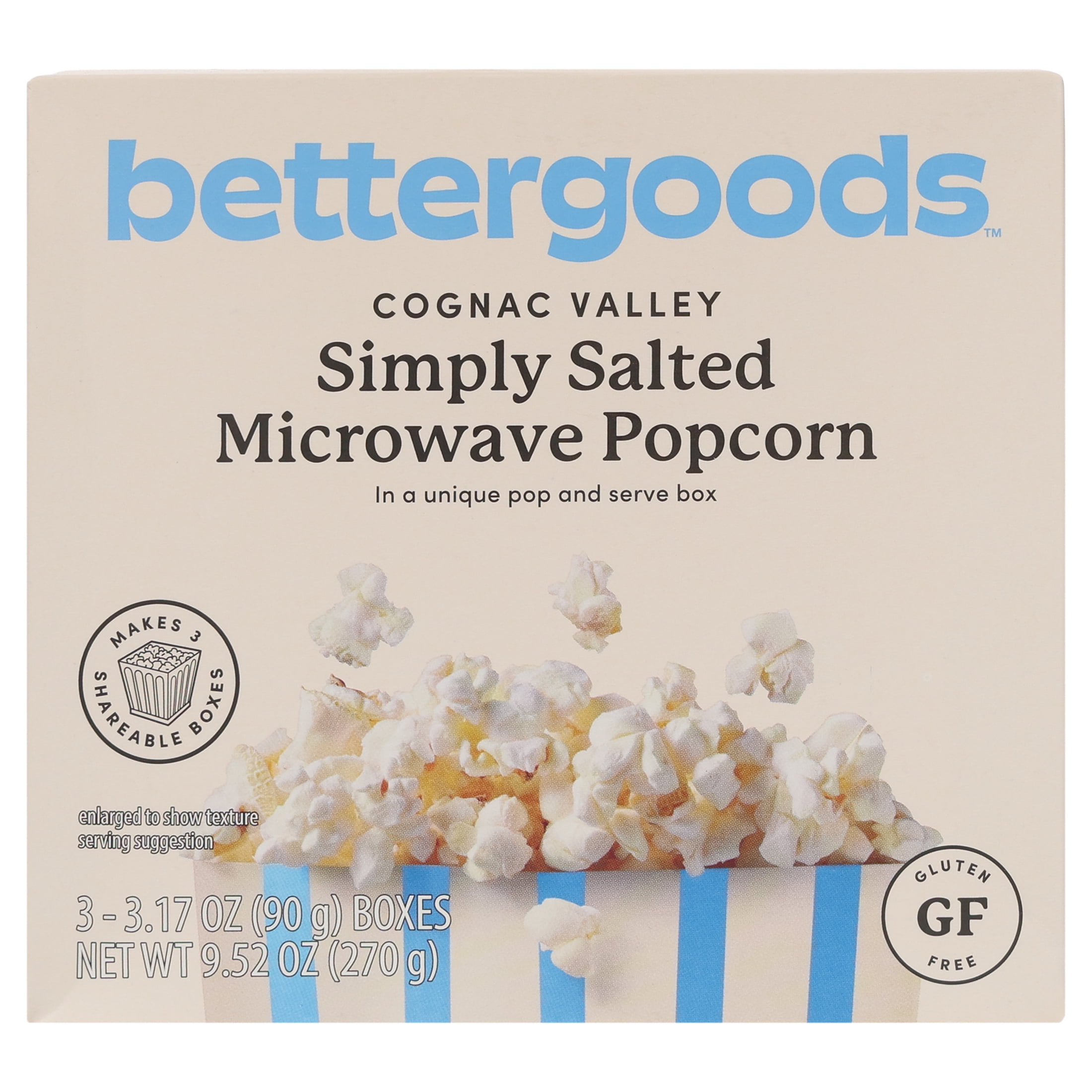bettergoods Cognac Valley Simply Salted Microwave Popcorn, 3.17 oz, 3 Count