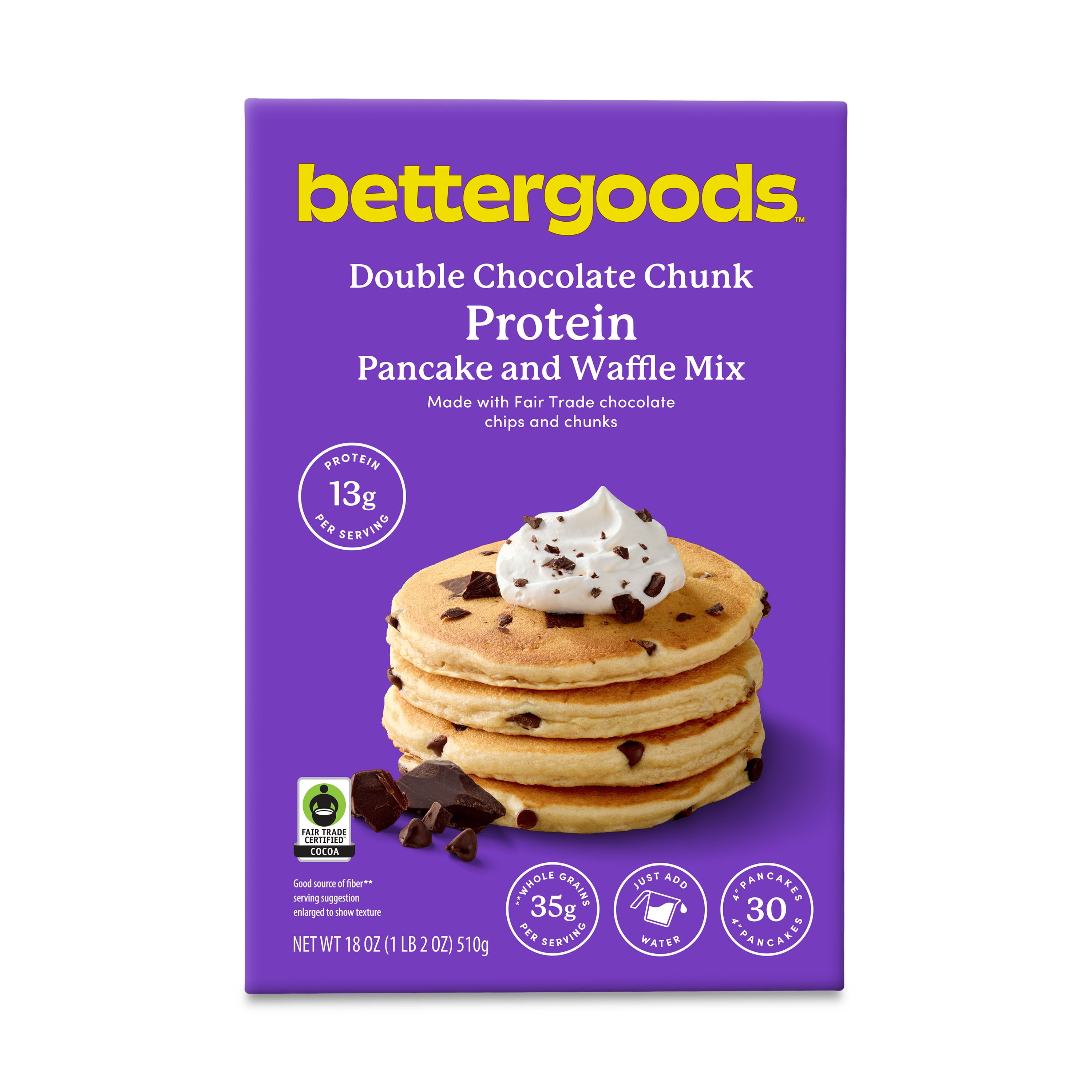 bettergoods Double Chocolate Chunk Protein Pancake and Waffle Mix, 18 oz