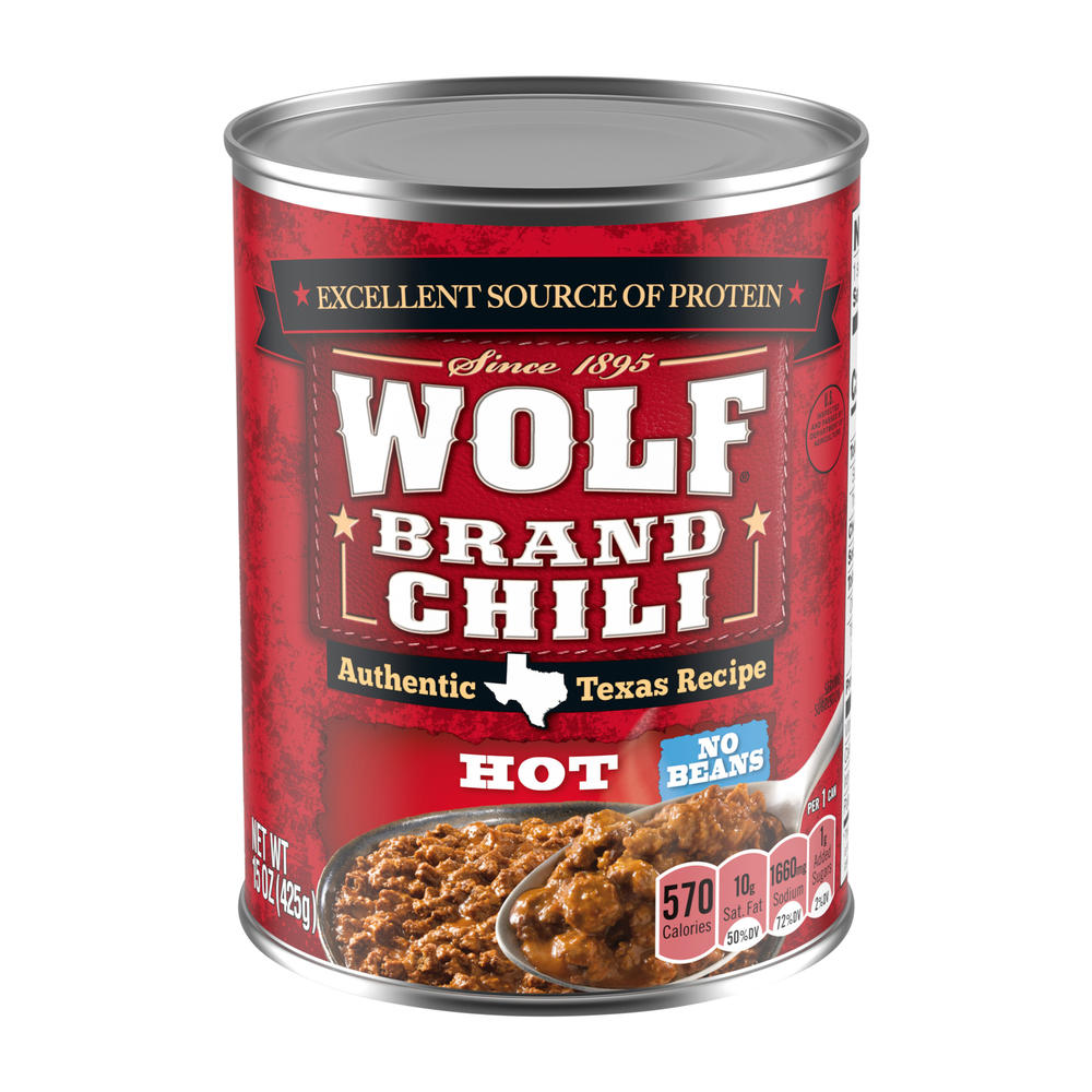 Wolf Hot Chili No Beans, 15 oz
