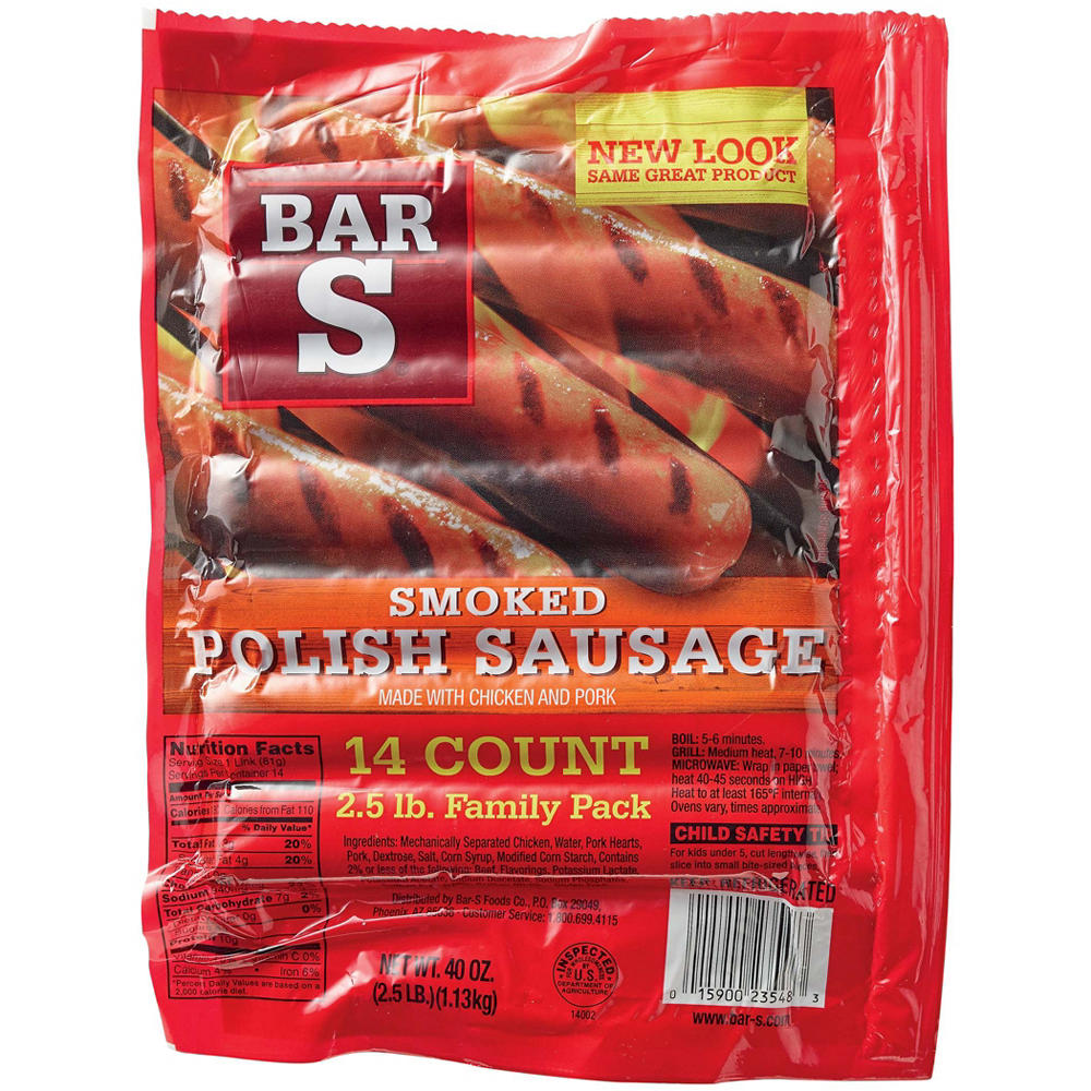 Bar S Smoked Polish Sausage - Family Pack, 14 ct