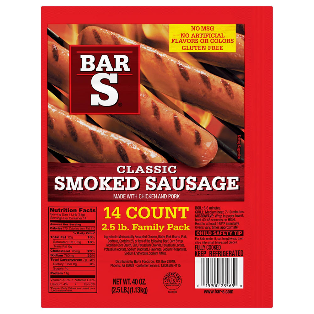Bar S Classic Smoked Sausage - Family Pack, 14 ct