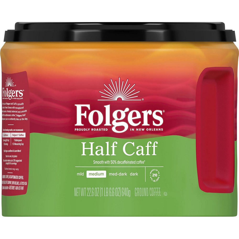Folgers 1/2 Caff Medium Roast Ground Coffee, 22.6 oz