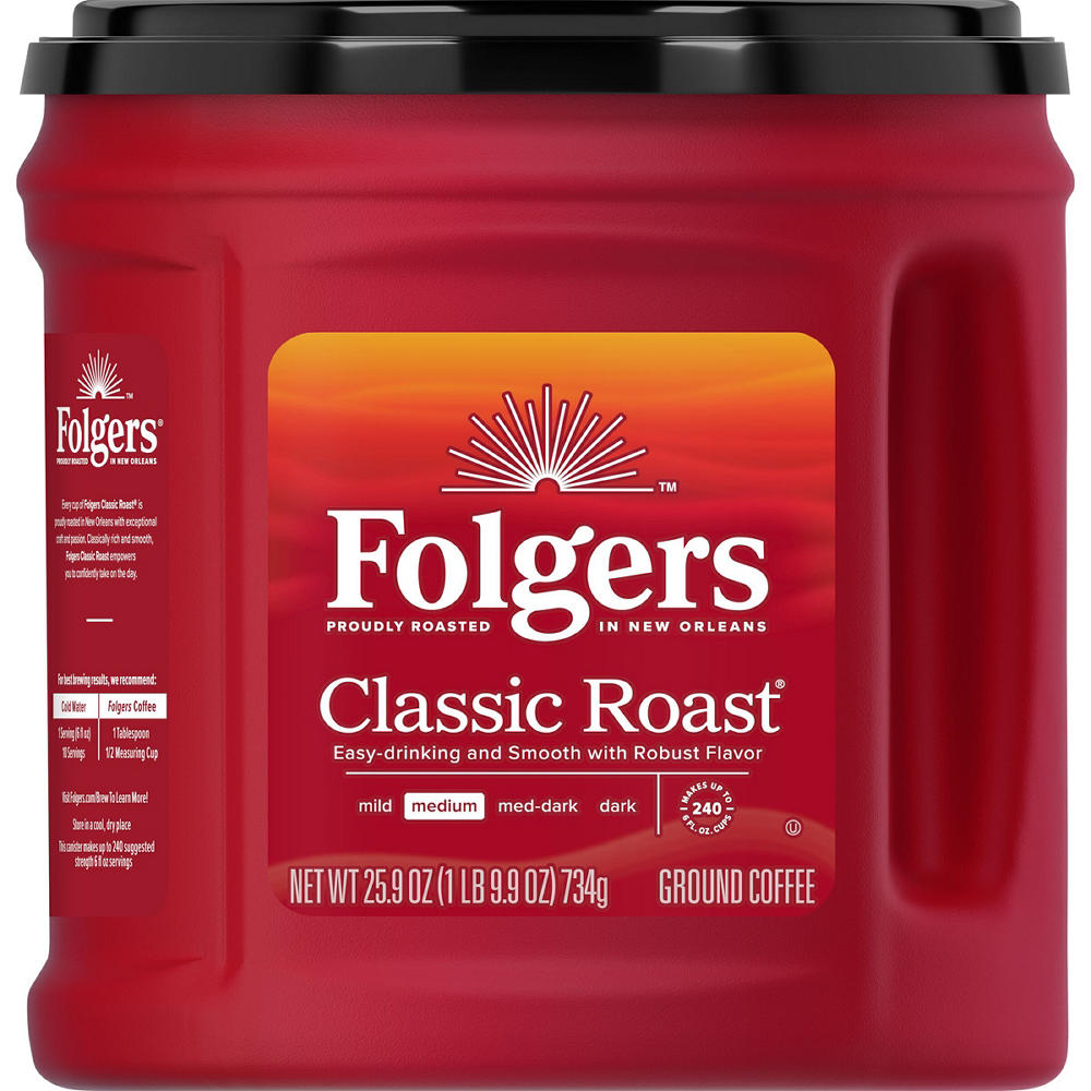 Folgers Classic Roast Medium Roast Ground Coffee, 25.9 oz