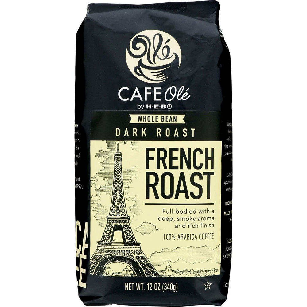 CAFE Olé by H-E-B Whole Bean Dark Roast French Roast Coffee, 12 oz