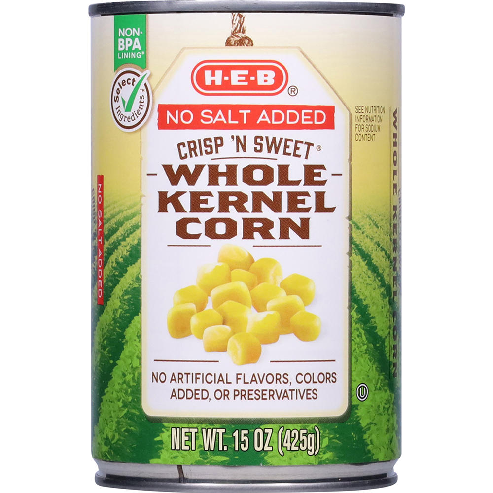 H-E-B No Salt Added Crisp 'N Sweet Whole Kernel Corn, 15 oz