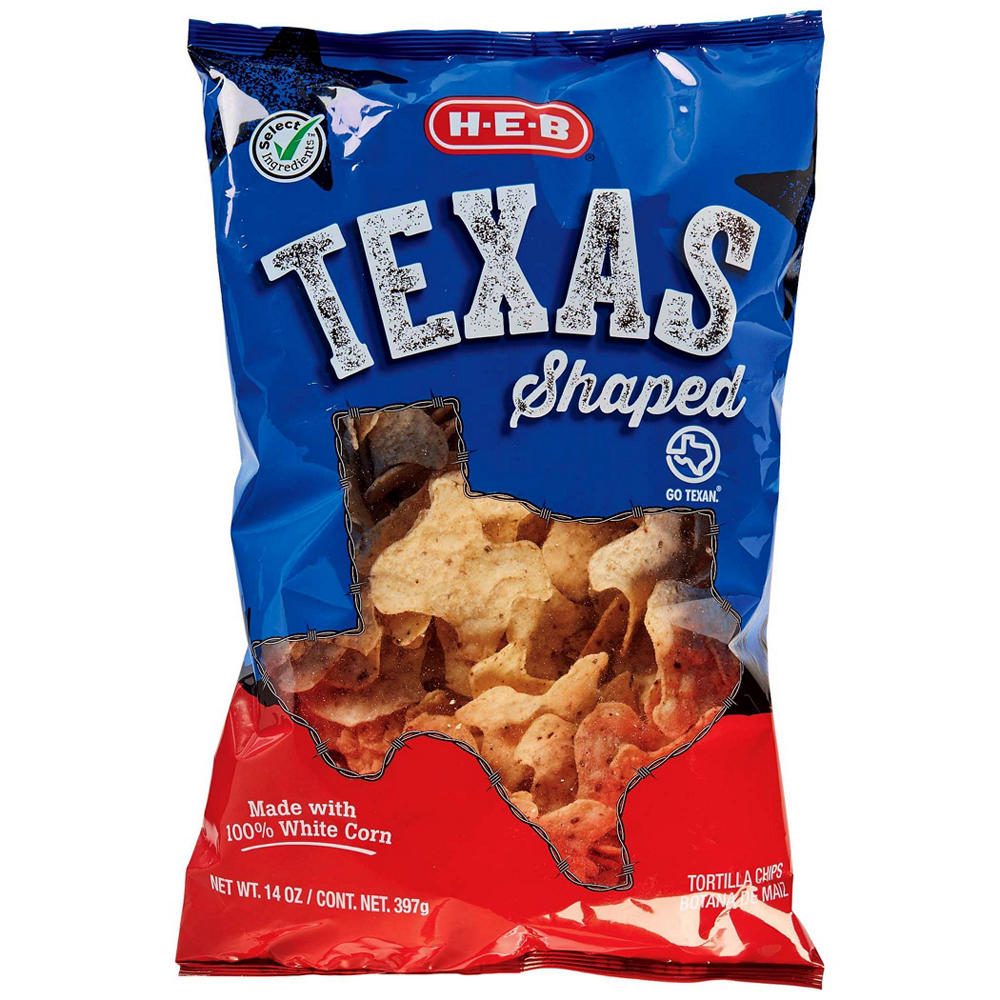 H-E-B Texas-Shaped White Corn Tortilla Chips, 14 oz
