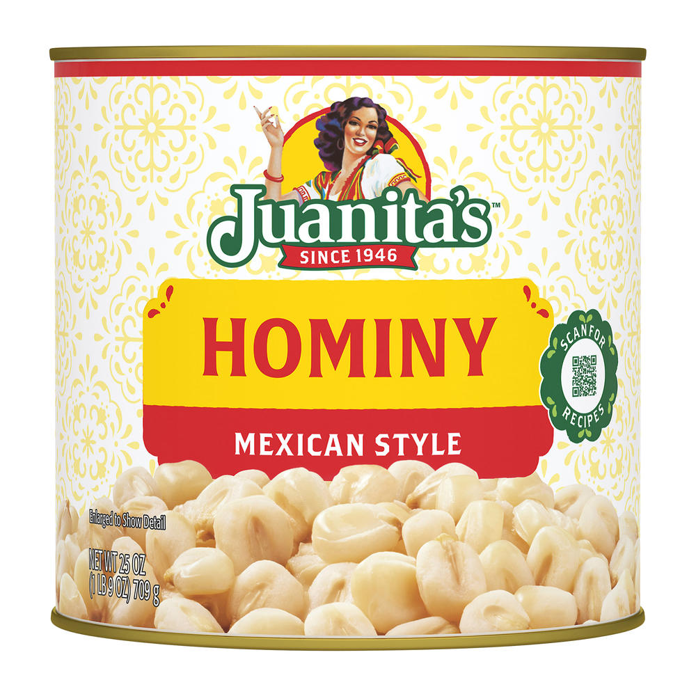 Juanita's Mexican Style Hominy Can, 25 oz