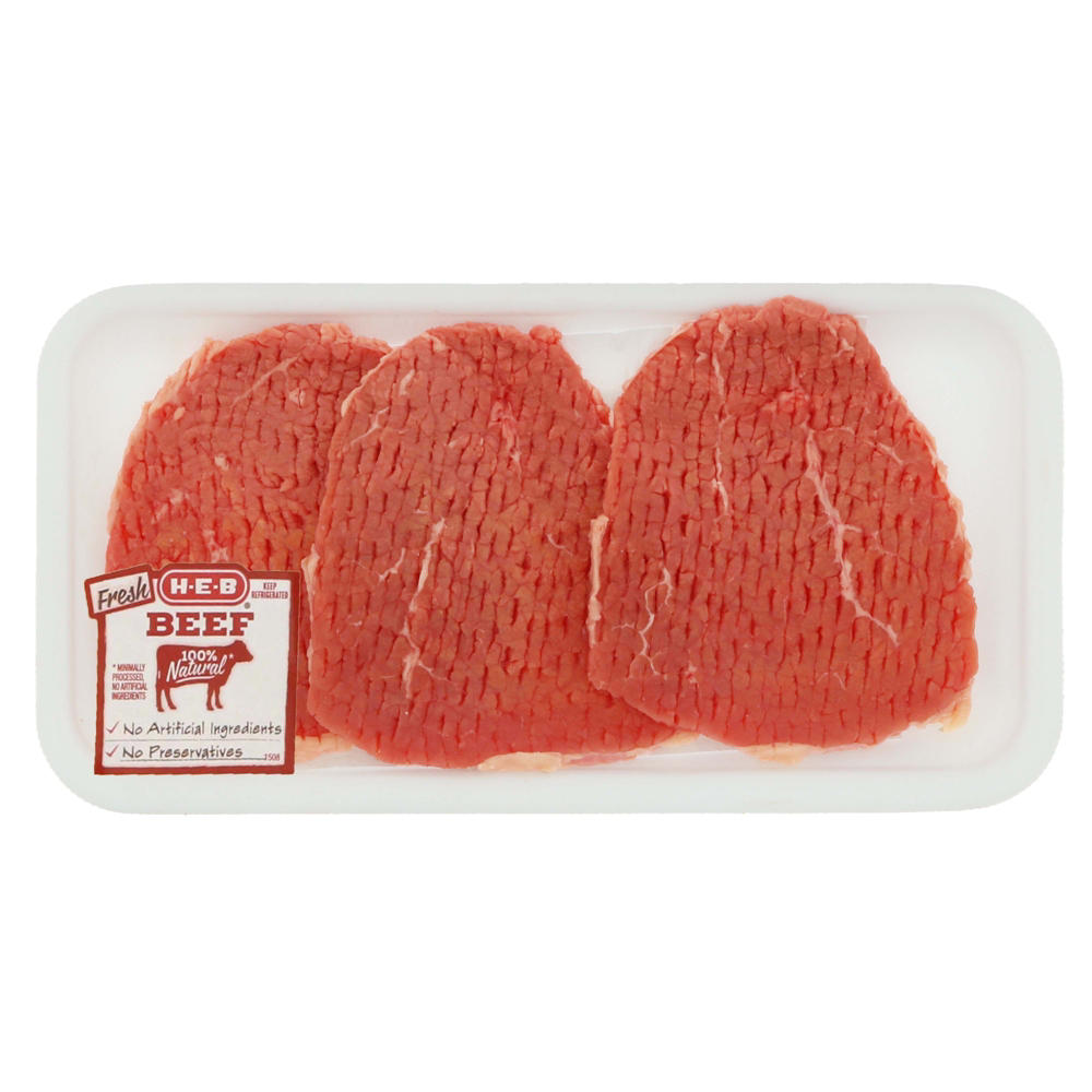 H-E-B Beef Eye of Round Steak Tenderized, USDA Select, Avg. 0.75 lb