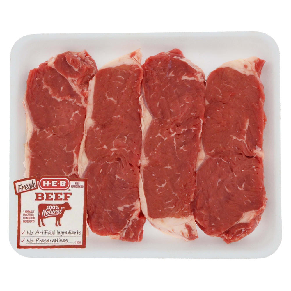 H-E-B Beef New York Strip Steak Boneless Thick Value Pack, USDA Select , Avg. 2.5 lbs