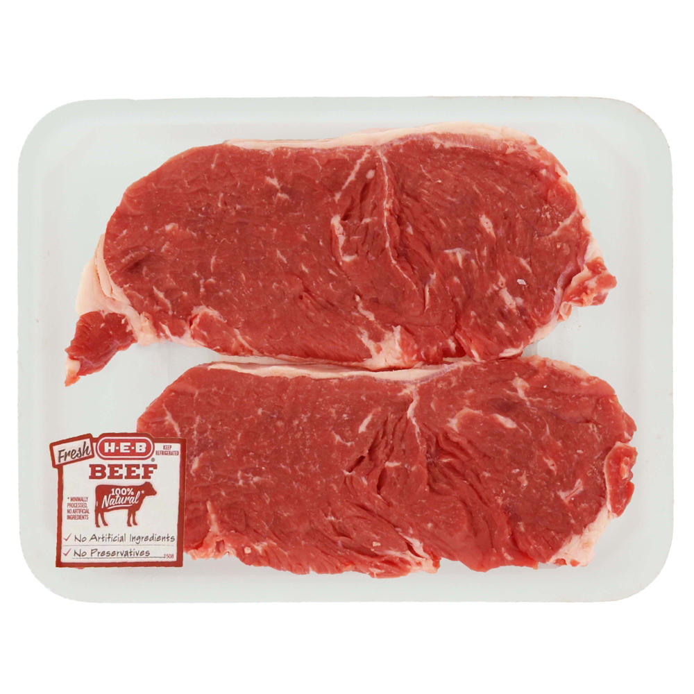 H-E-B Boneless Beef New York Strip Steaks, Thin Cut - USDA Select, Avg. 0.71 lb
