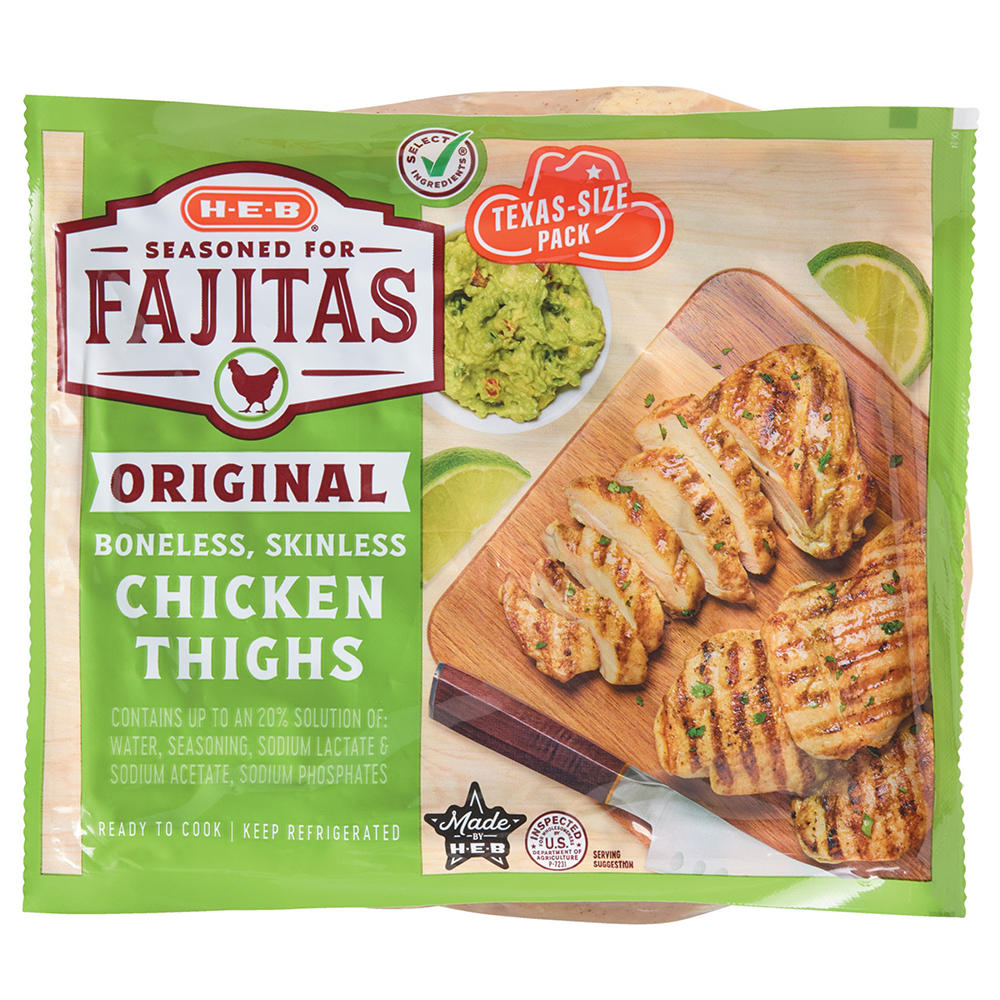 H-E-B Seasoned Chicken Thighs for Fajitas - Texas-Size Pack, Avg. 3.85 lbs